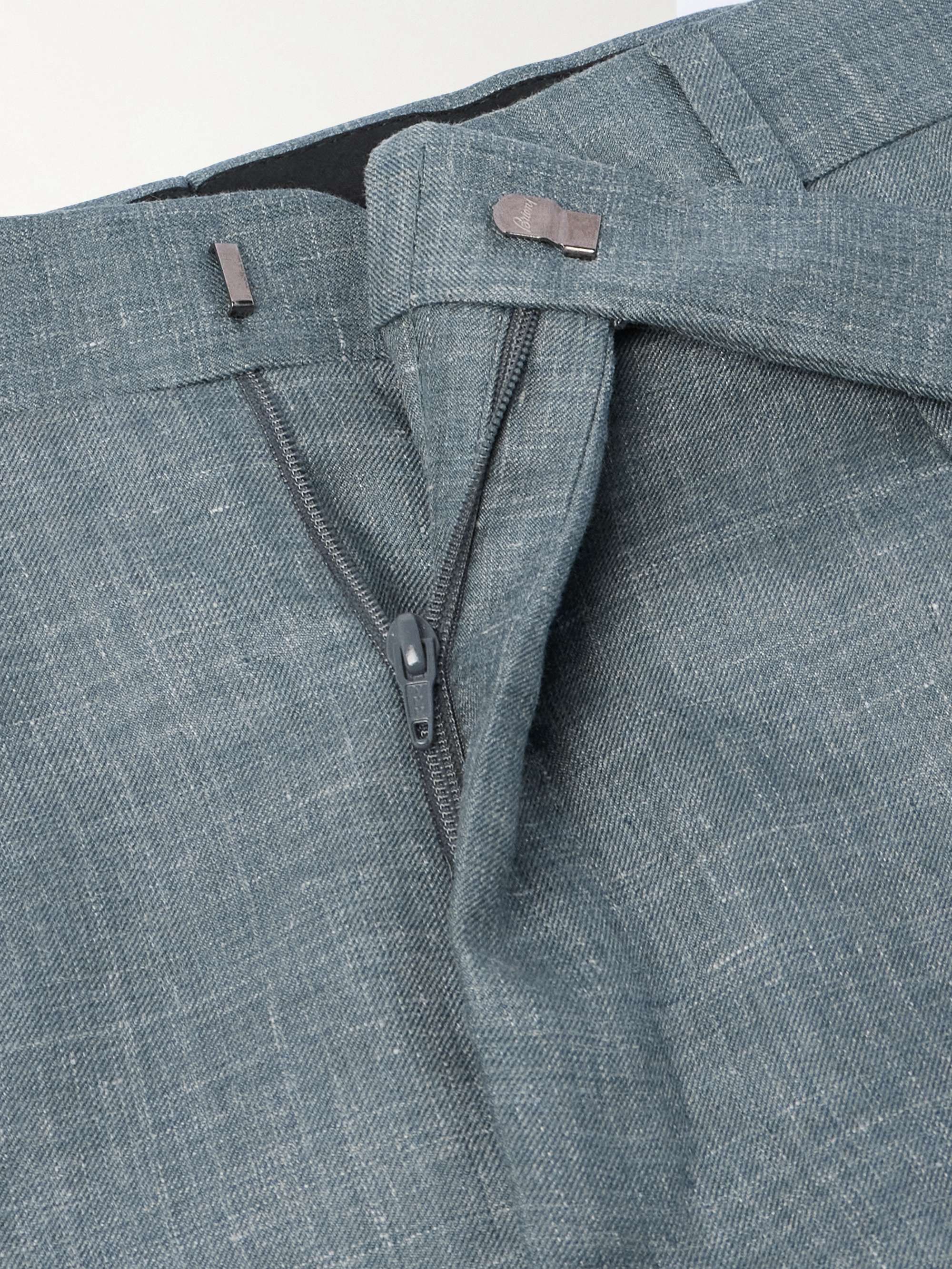 Straight-Leg Pleated Silk, Cashmere and Linen-Blend Suit Trousers view