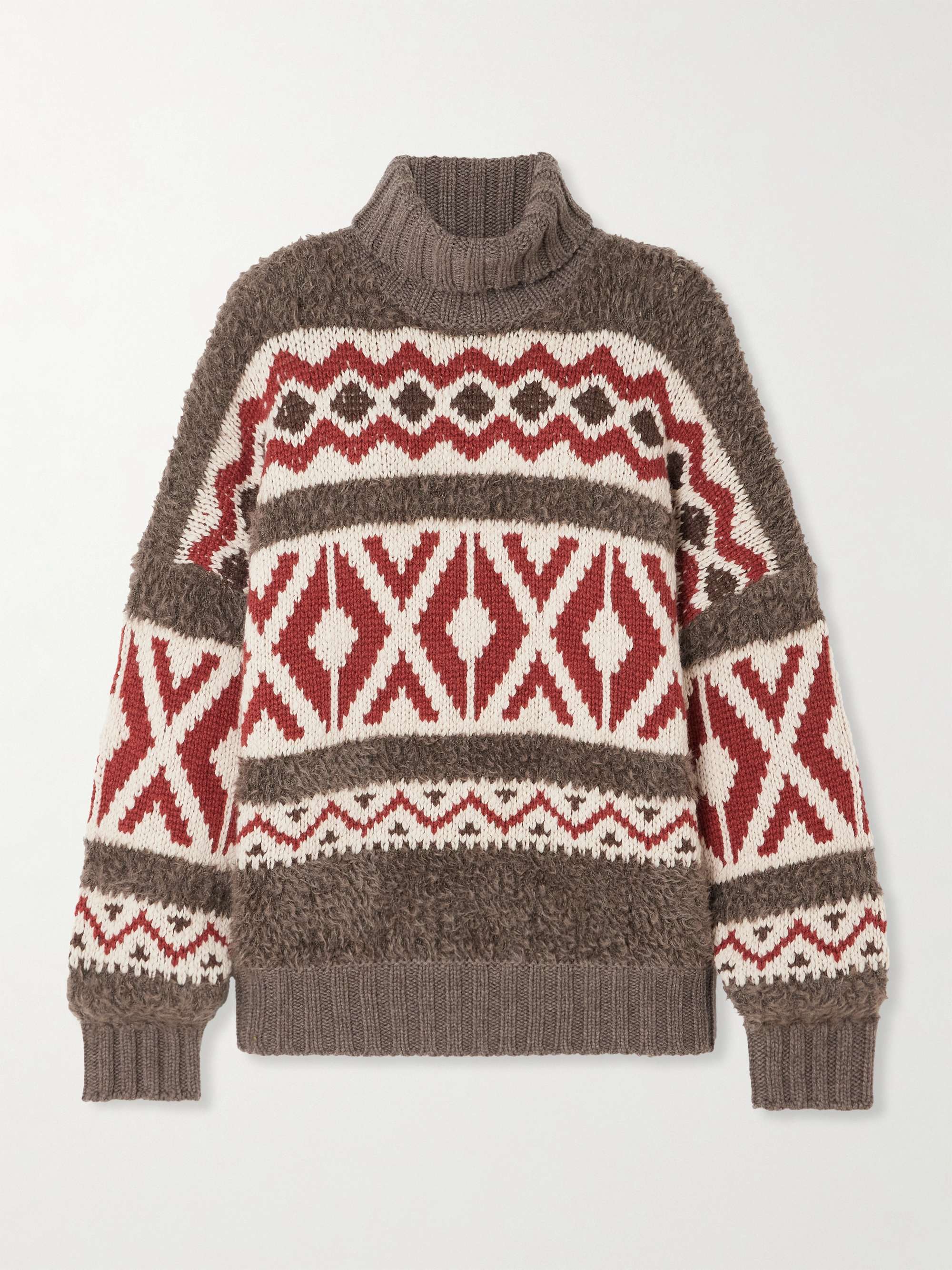 Paneled jacquard-knit wool and cashmere-blend and mohair-blend turtleneck sweater hero visual