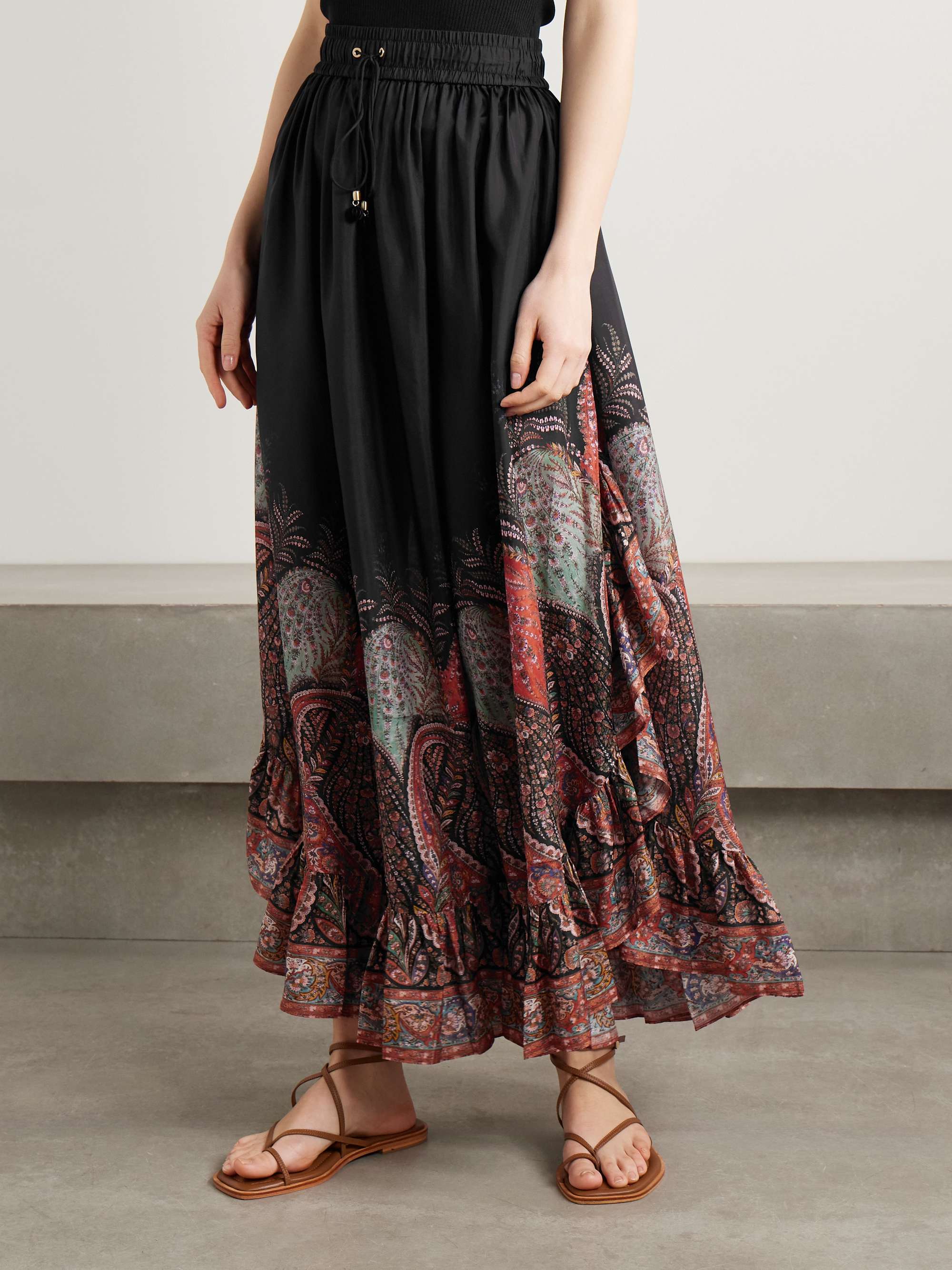 Rhiannon ruffled paisley-print organic silk maxi skirt view