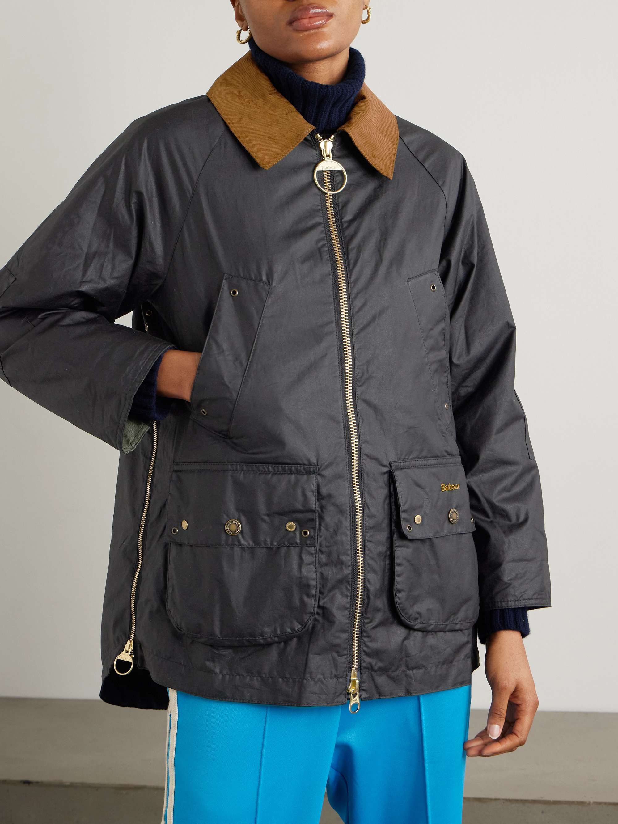 Raelynn corduroy-trimmed waxed-cotton jacket view