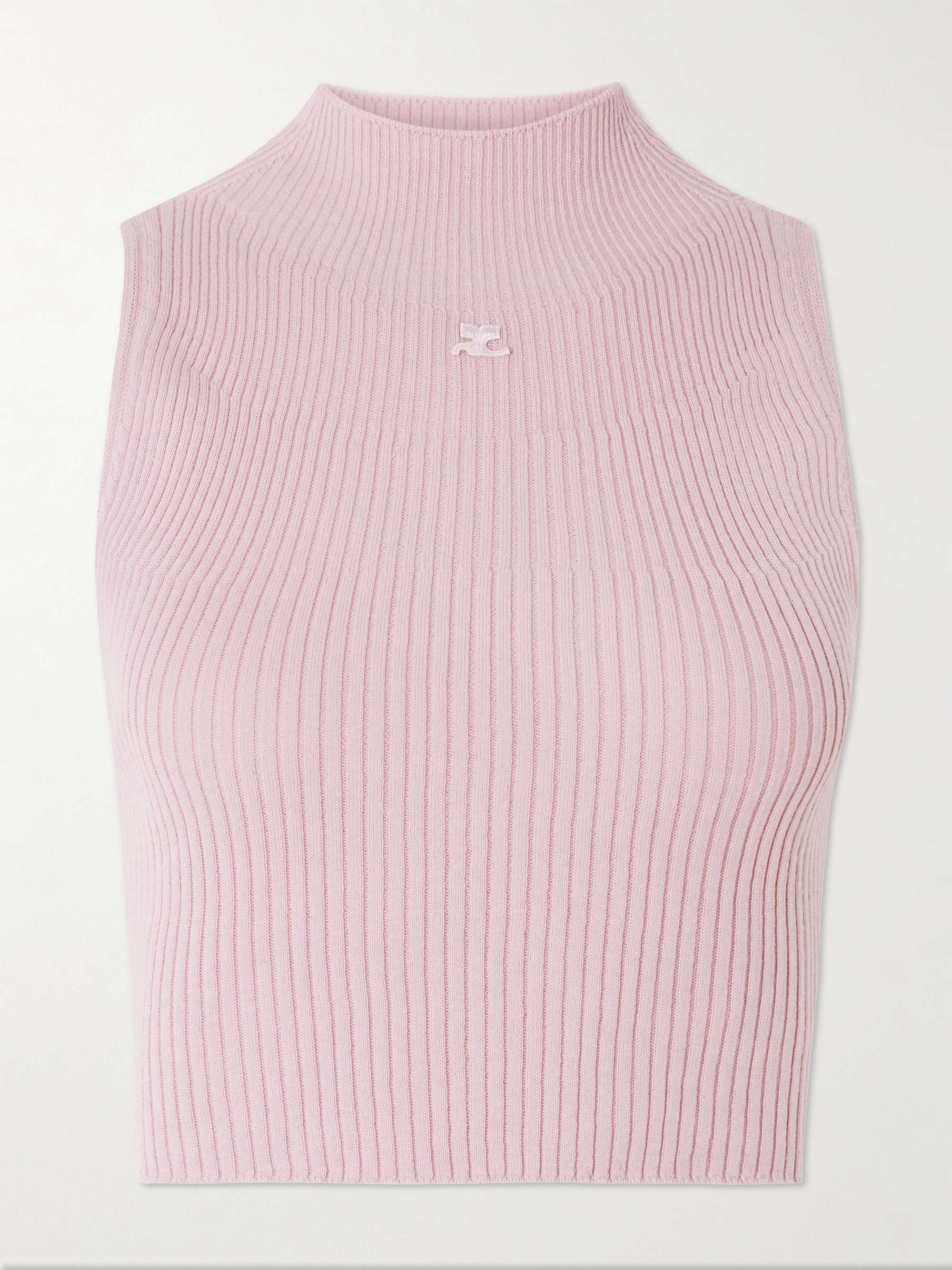 Cropped appliquéd ribbed cotton and merino wool-blend tank hero visual