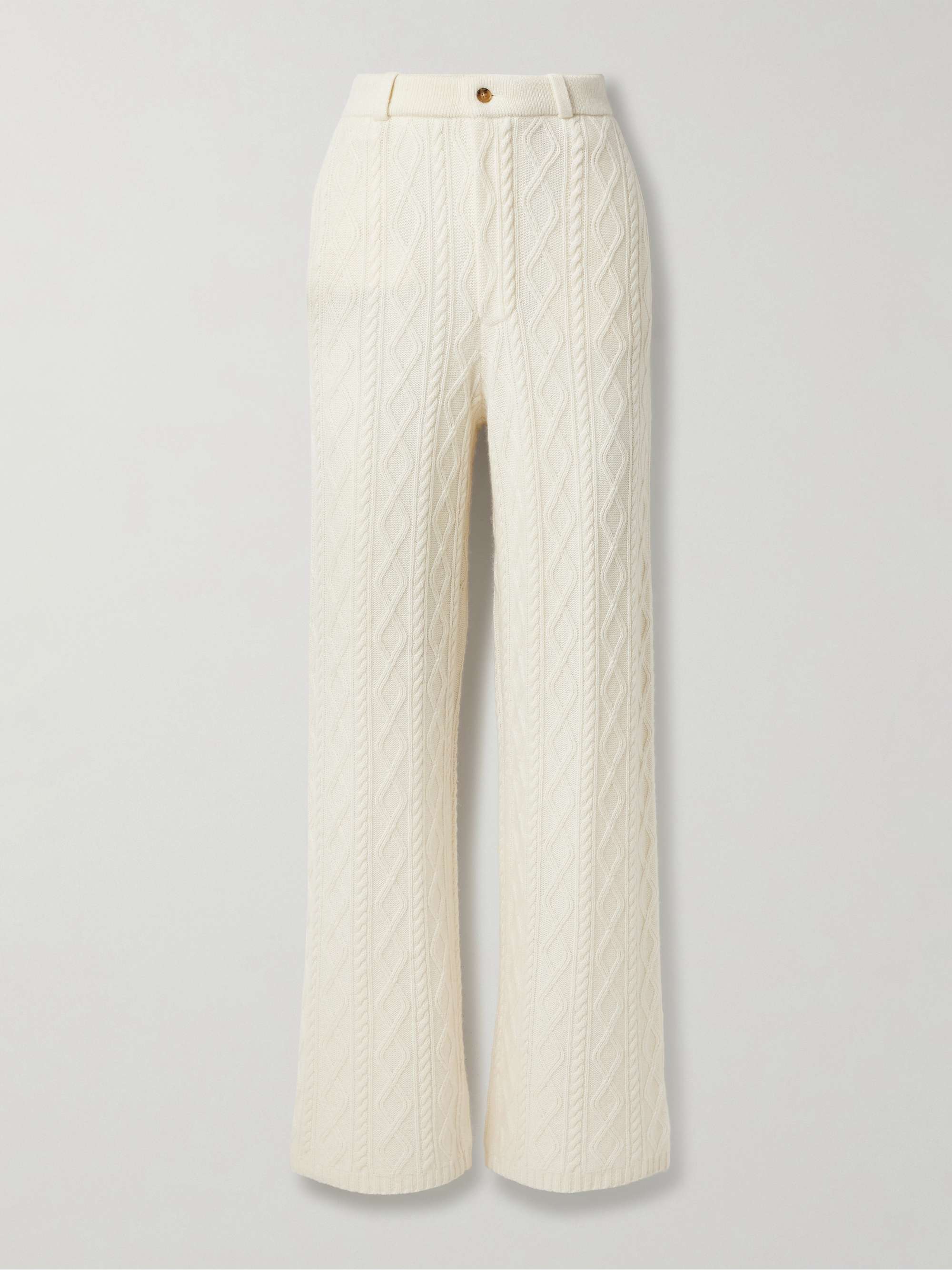 Cable-knit wool and cashmere-blend straight-leg pants hero visual