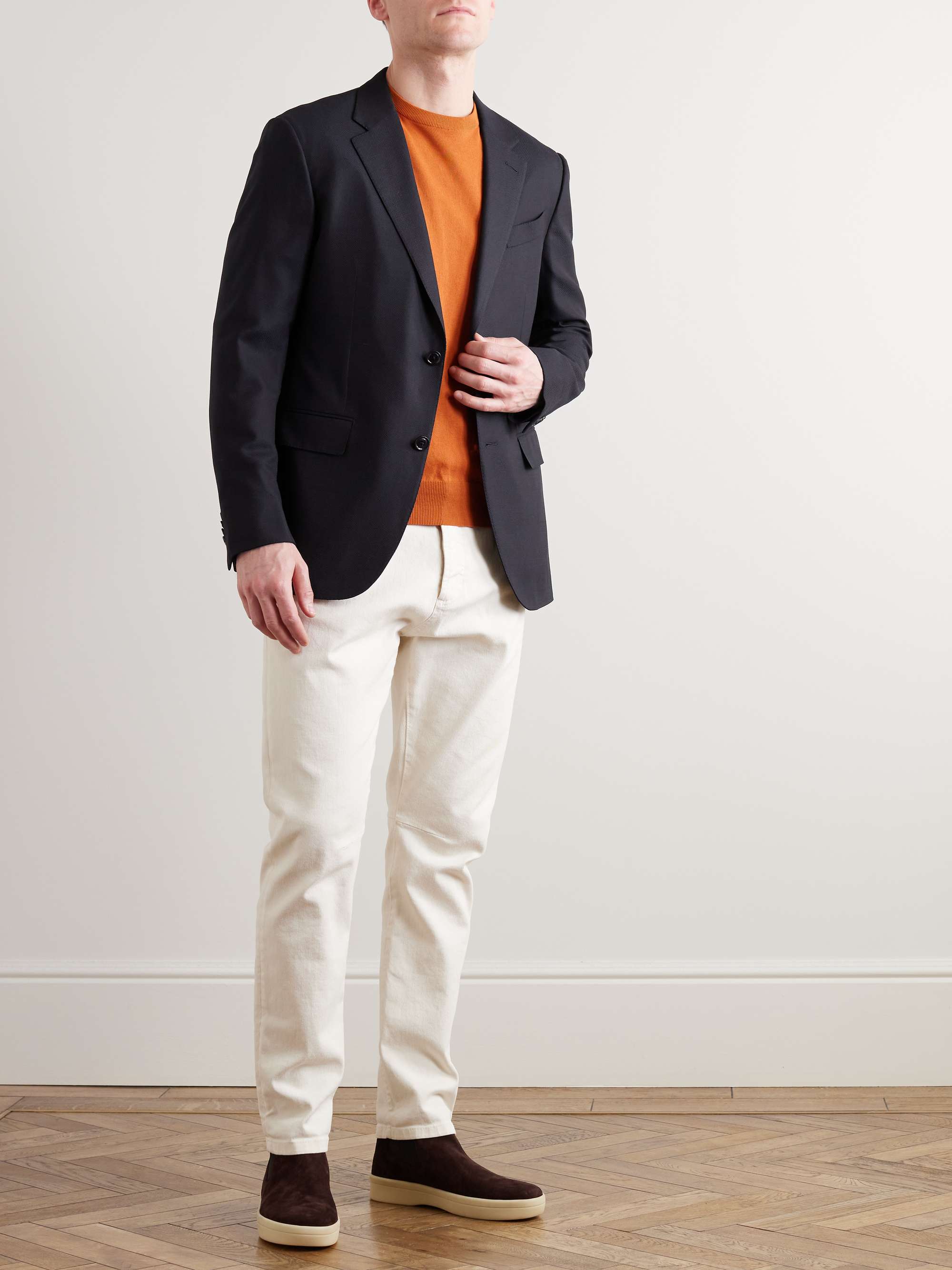Navy 10-Pocket Stretch Wool and Silk-Blend Blazer view