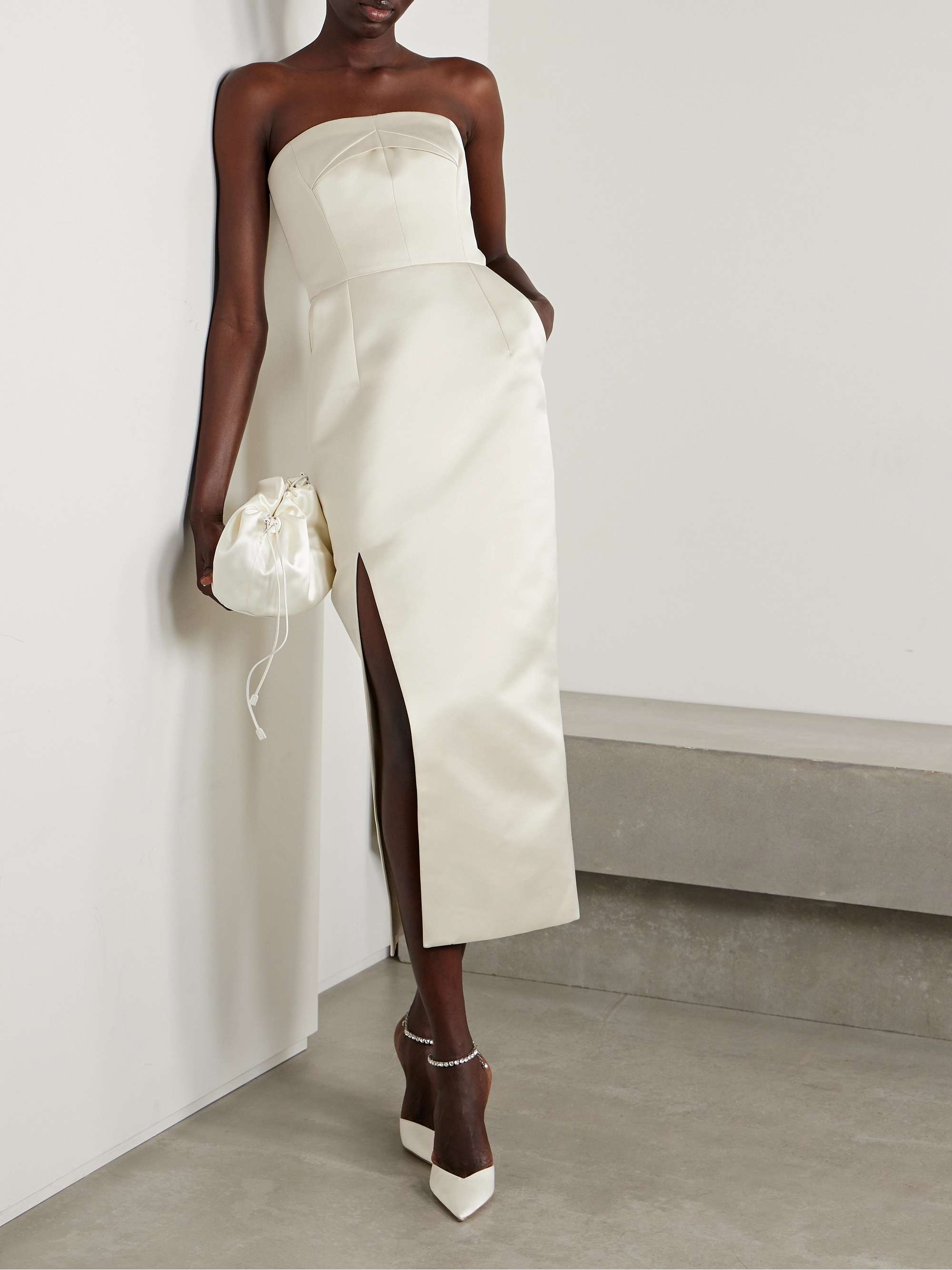 Pola strapless duchesse-satin midi dress view