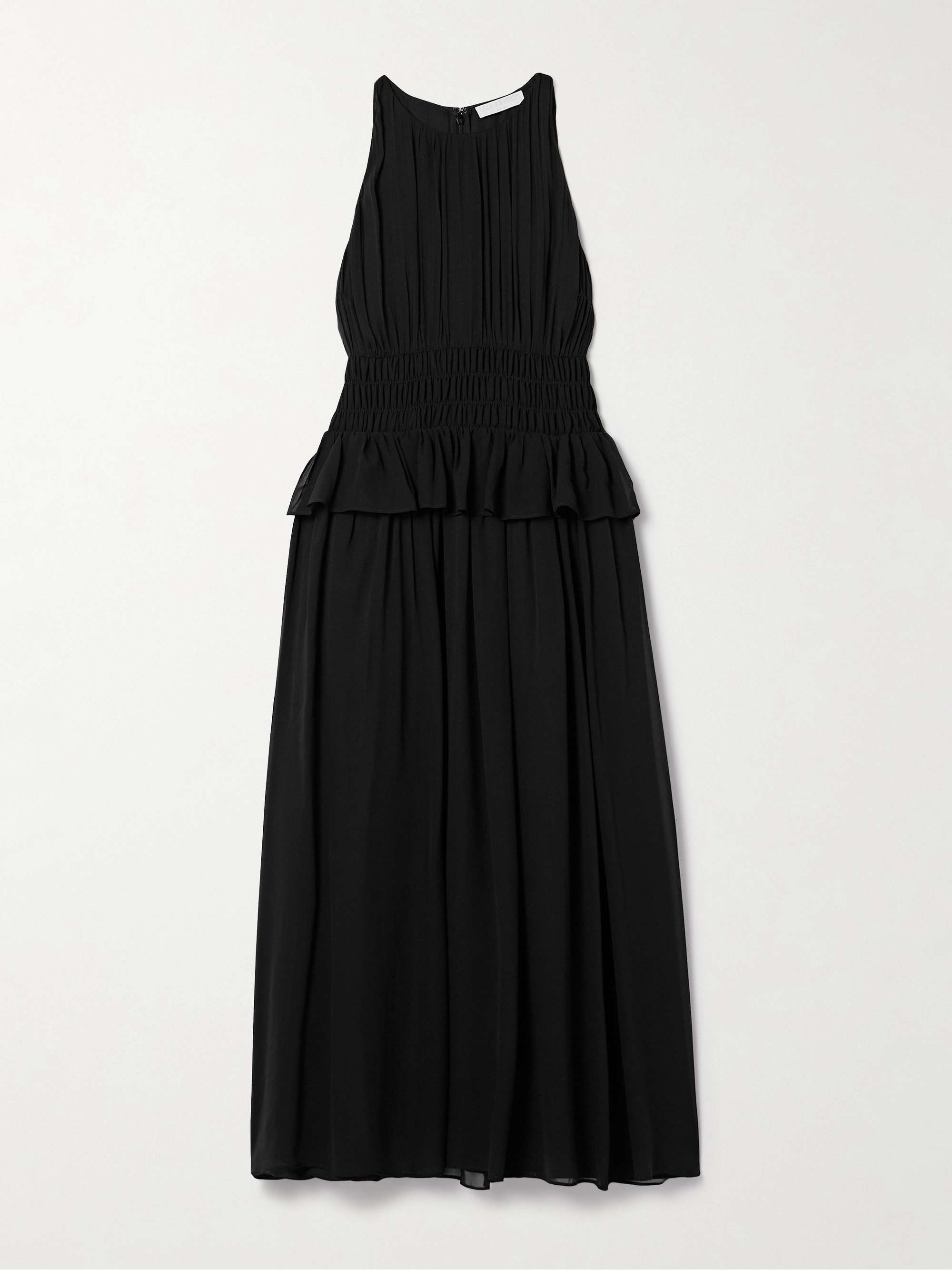 Adeline shirred silk crepe de chine peplum midi dress hero visual