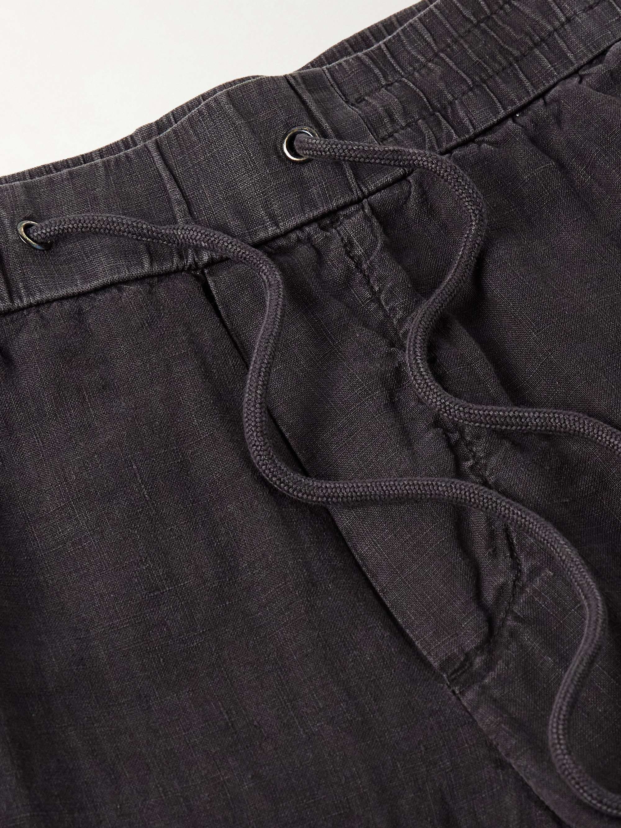 Straight-Leg Garment-Dyed Linen Drawstring Trousers view