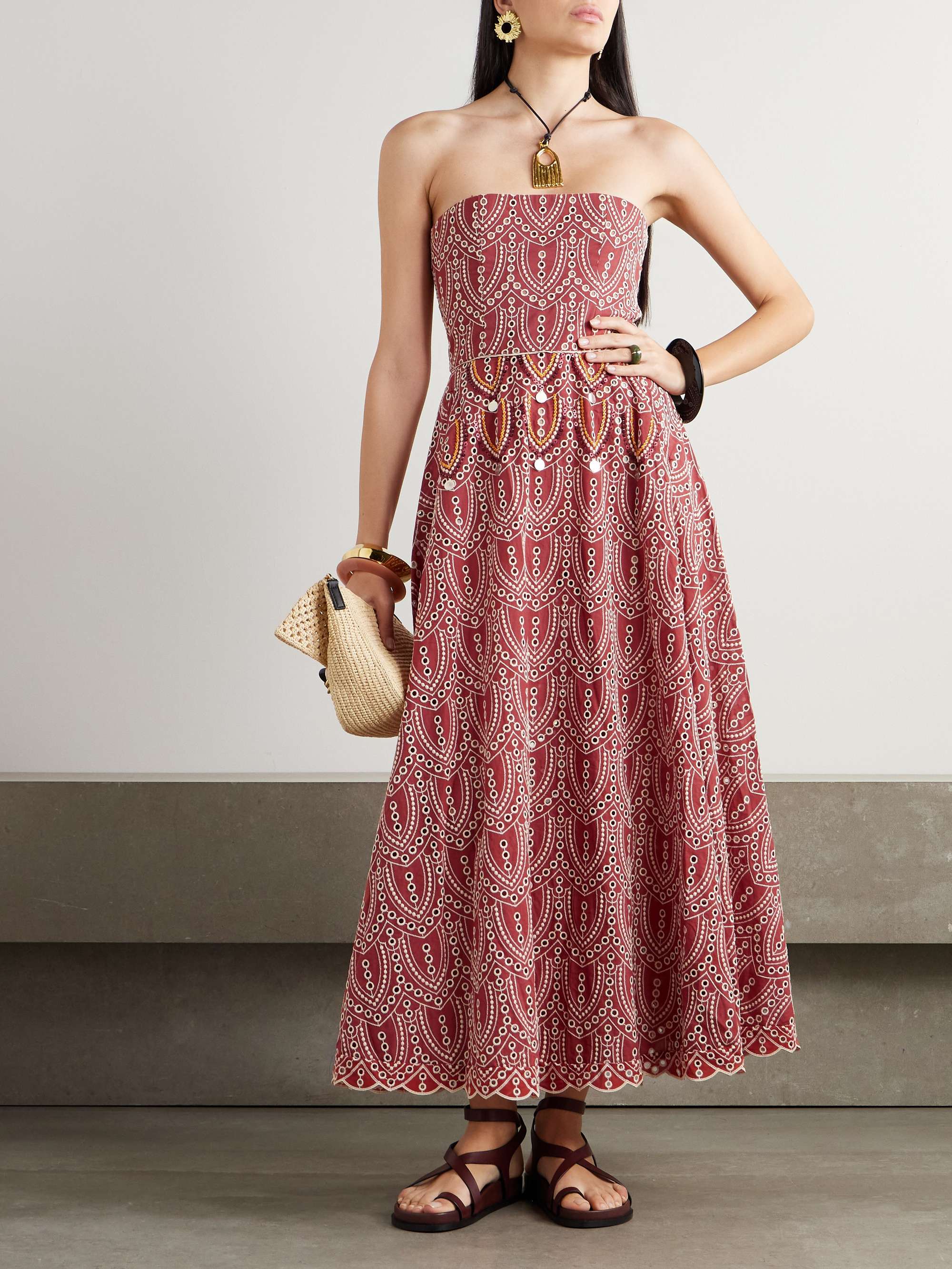 Bengala strapless embellished broderie anglaise maxi dress view