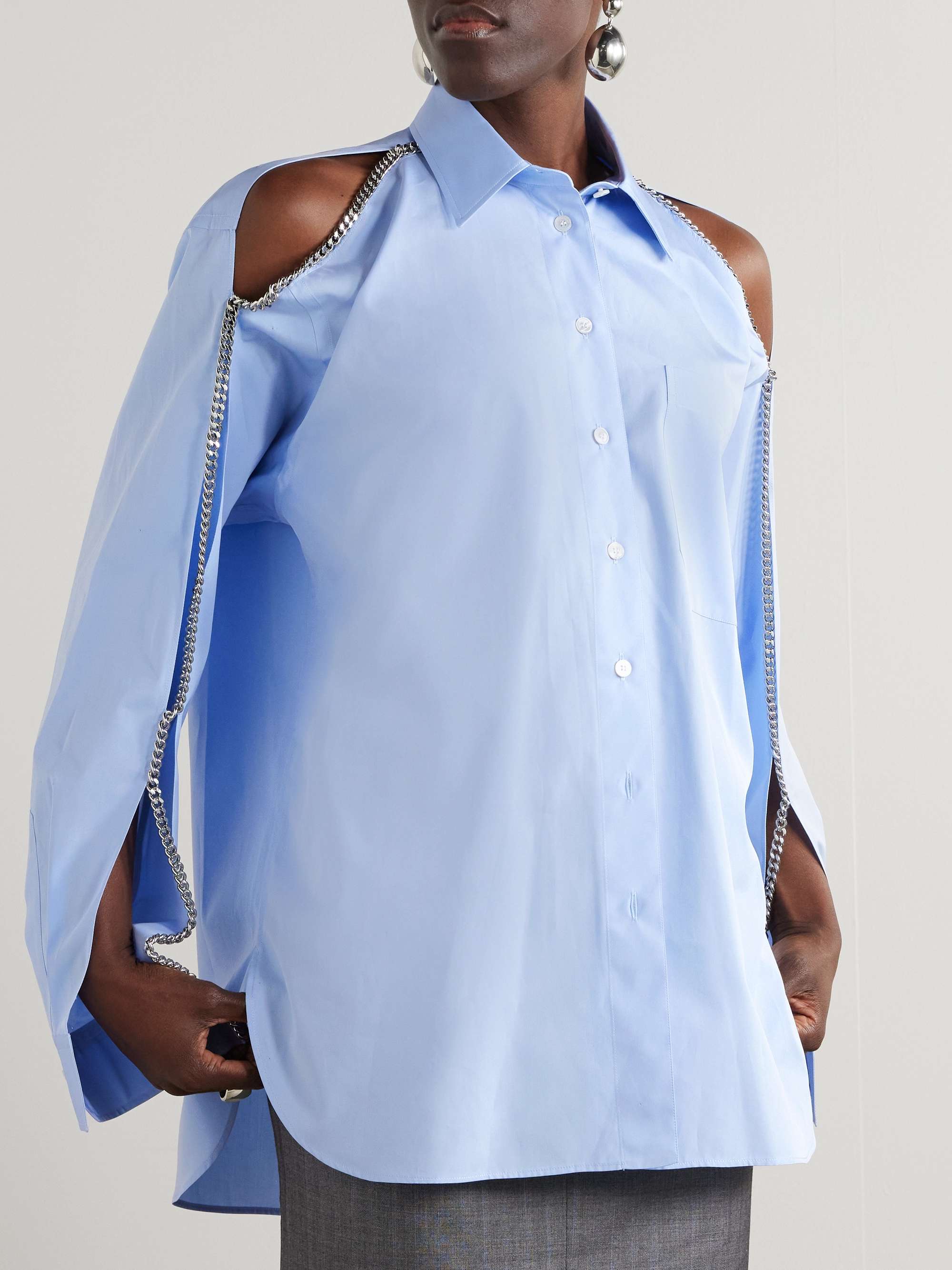 Chain-embellished cutout organic cotton Oxford shirt view
