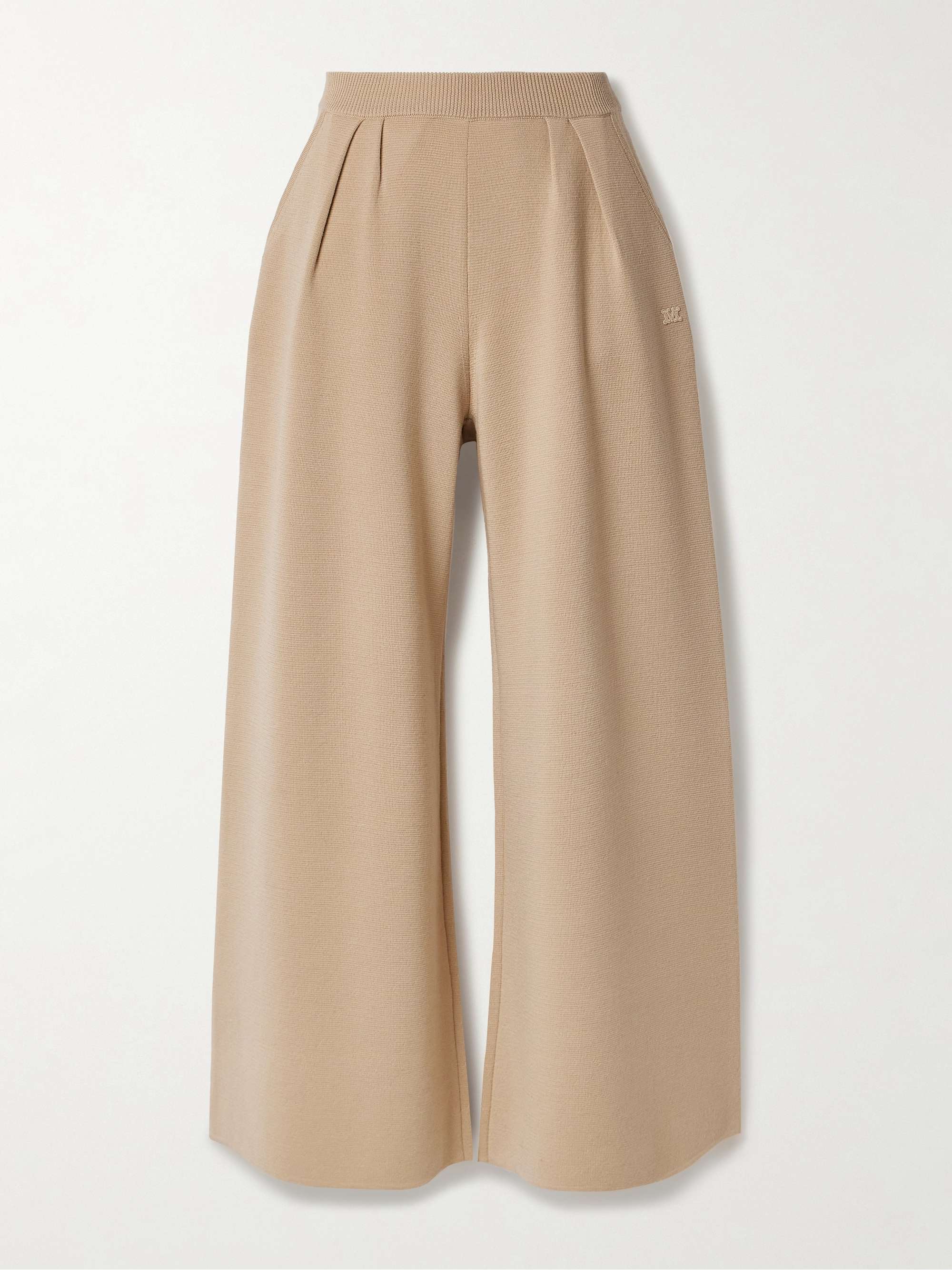 Embroidered pleated wool wide-leg pants hero visual