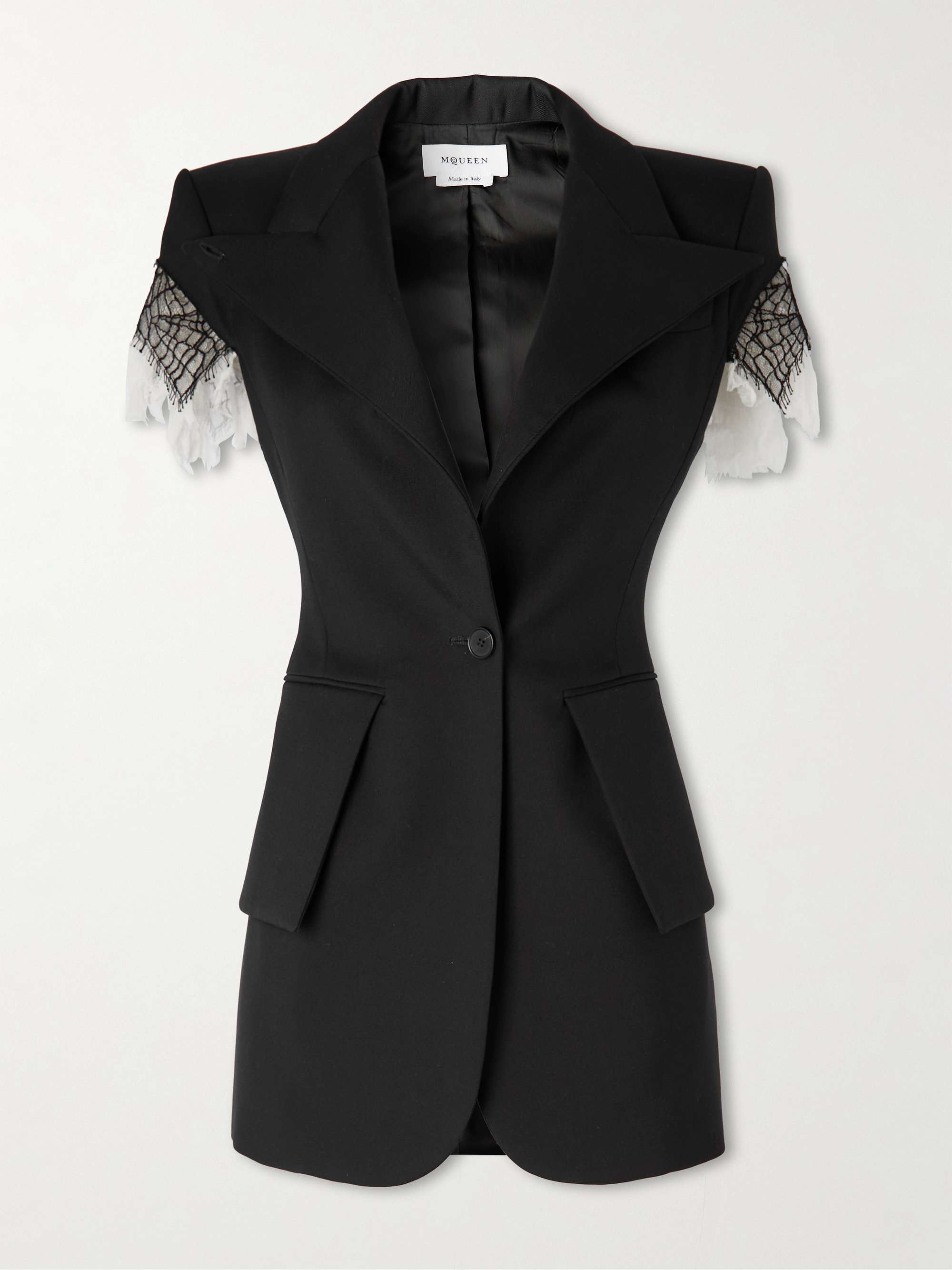 Crinkled-silk and lace-trimmed wool-gabardine jacket hero visual
