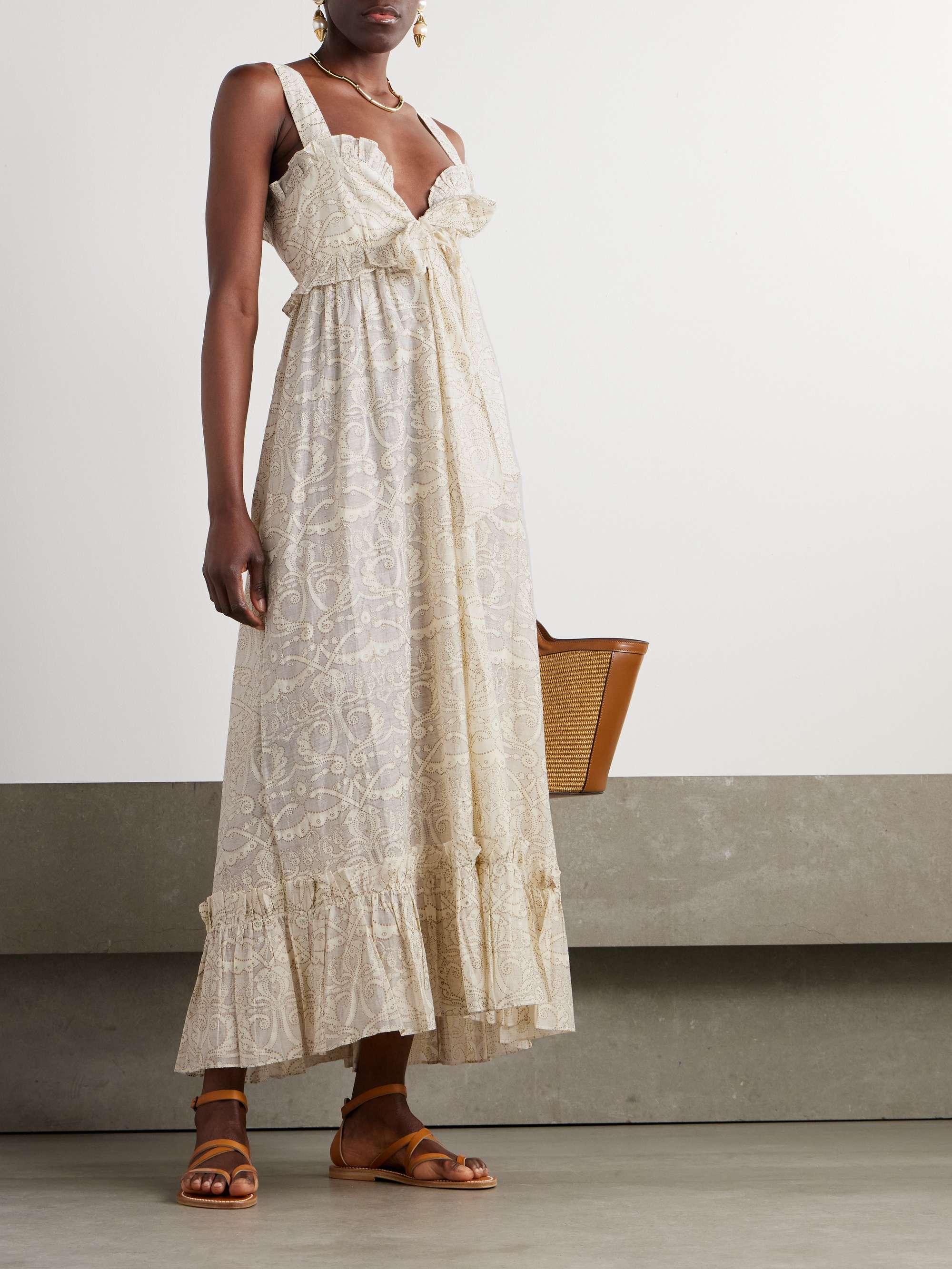 Valentina ruffled glittered printed cotton and silk-blend dress view