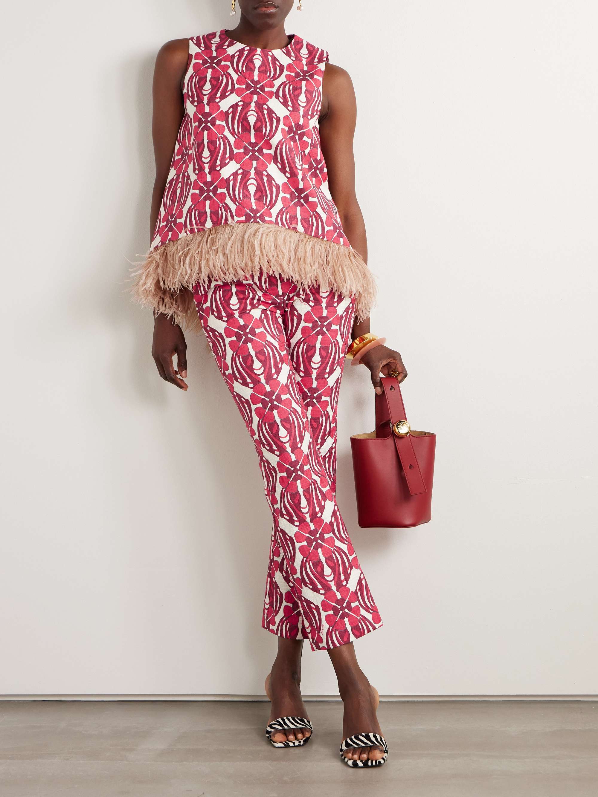 247cropped printed stretch-cotton tweed flared pants view