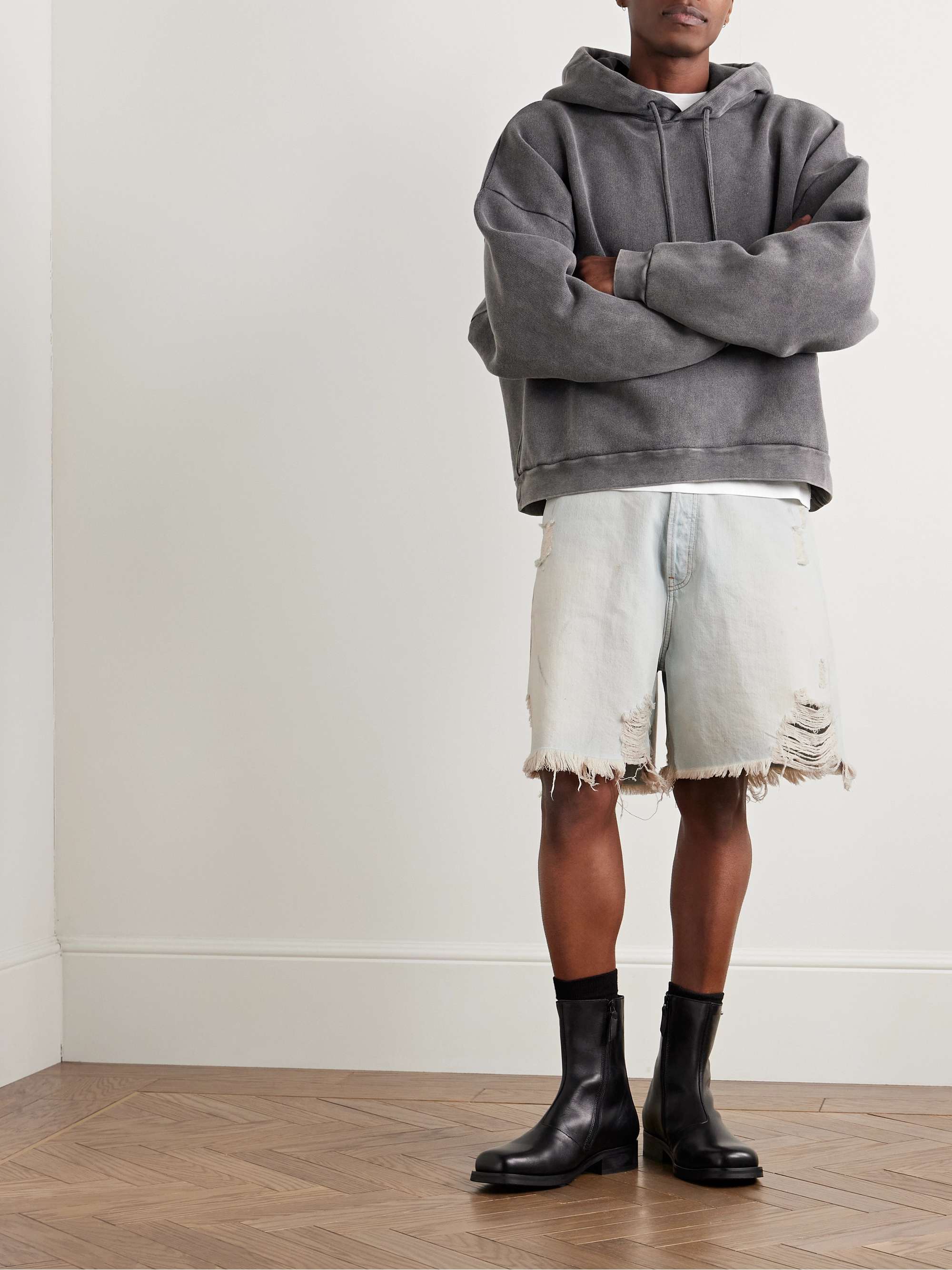 Rudney Wide-Leg Distressed Denim Shorts view
