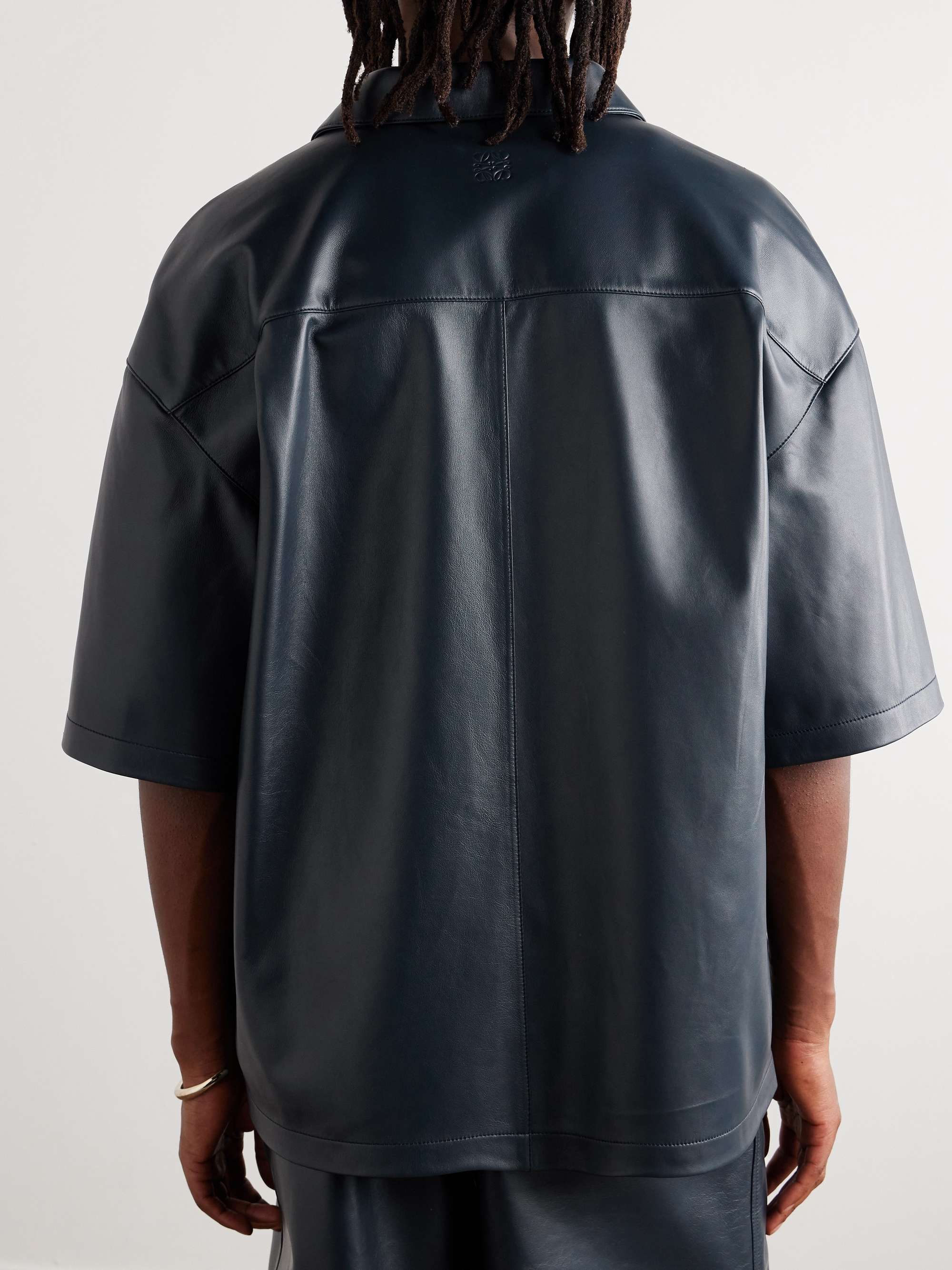 Anagram Logo-Embossed Panelled Leather Shirt view
