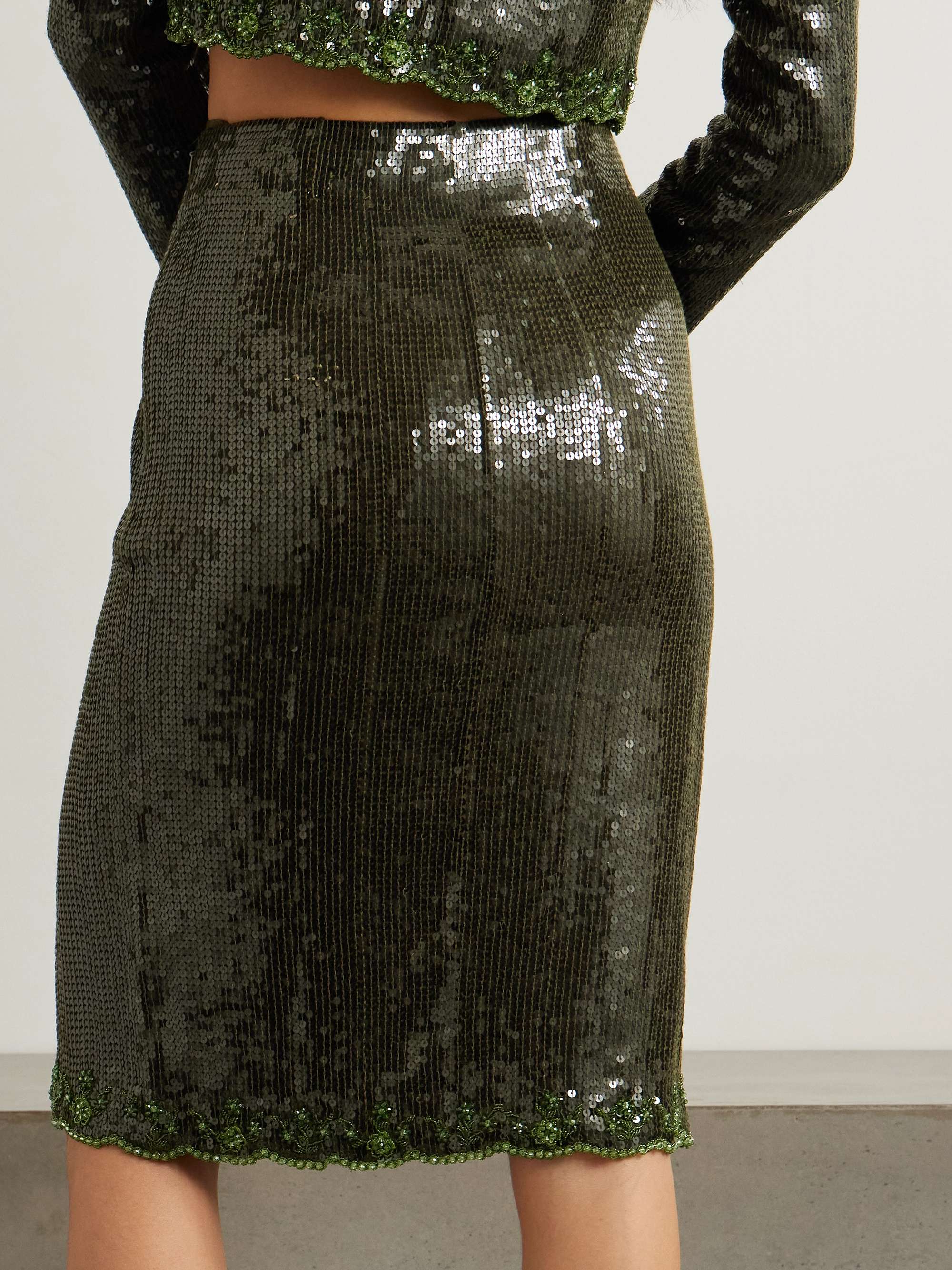 Olivine scalloped embellished crepe midi skirt view