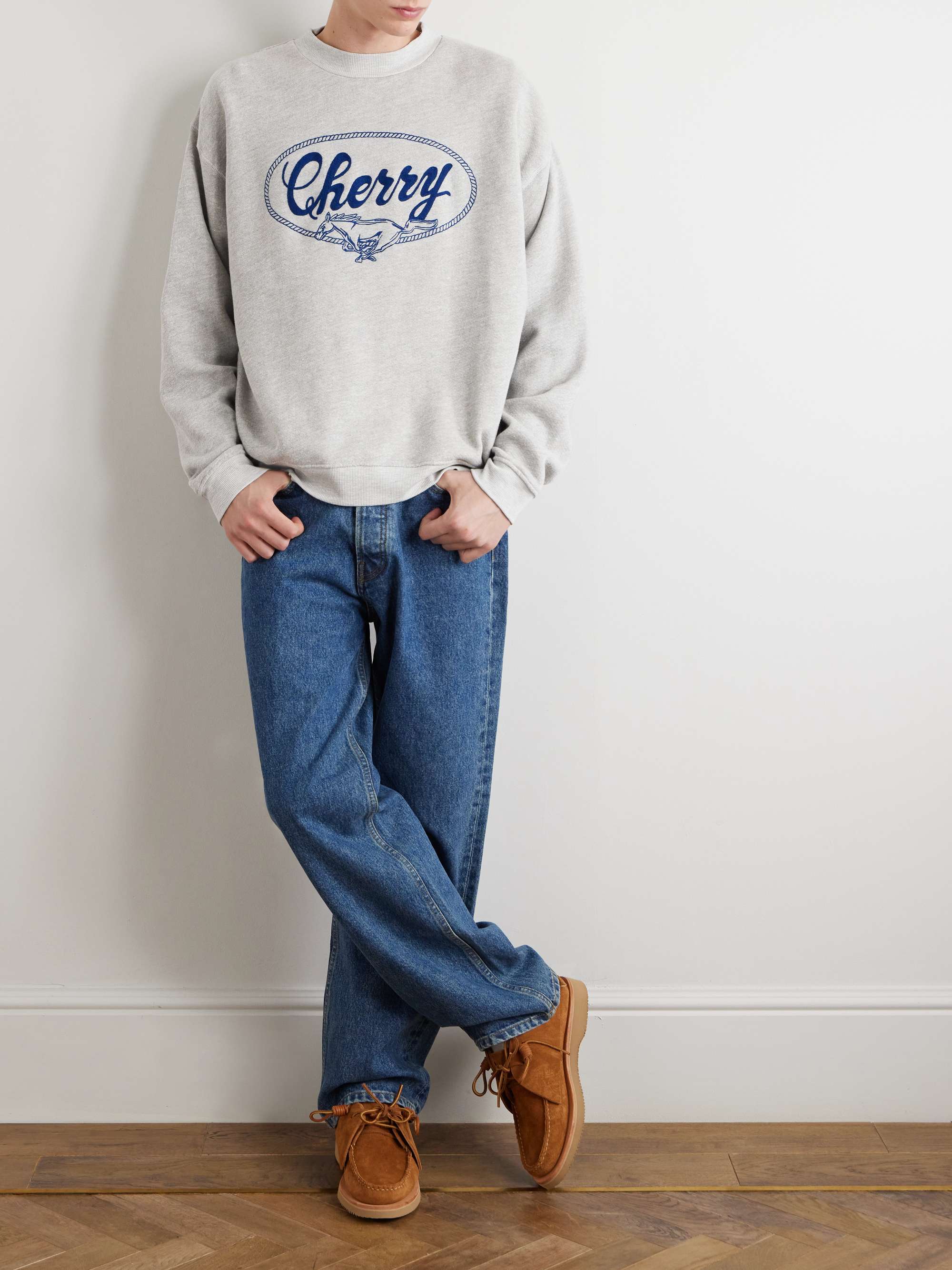 Horse Power Logo-Embroidered Garment-Dyed Cotton-Jersey Sweatshirt view