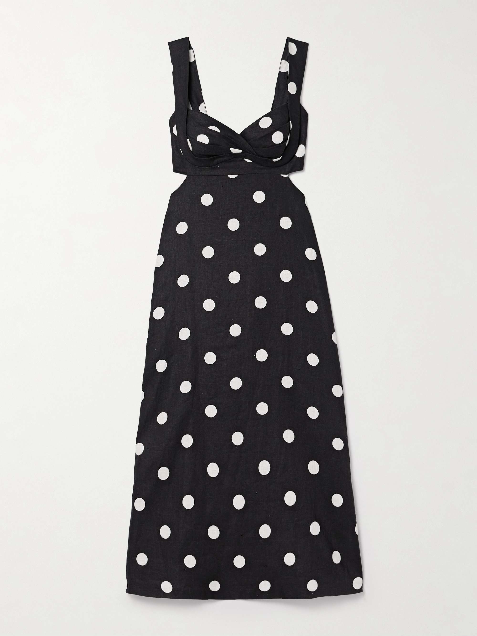 Crush cutout pleated polka-dot linen midi dress hero visual