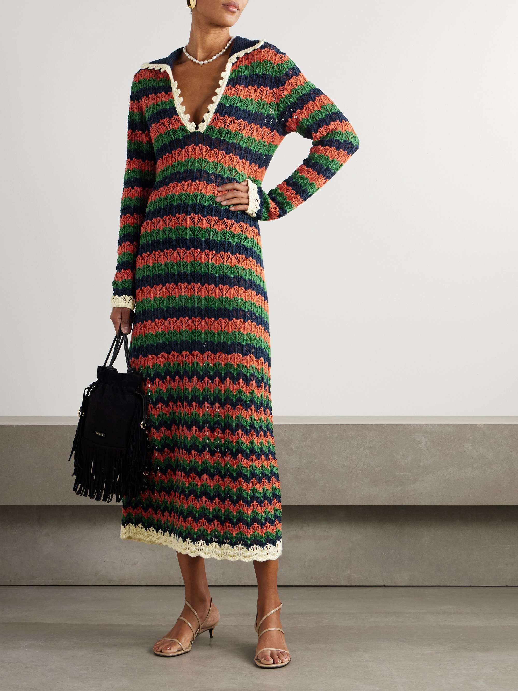 Perry scalloped striped cotton midi dress view