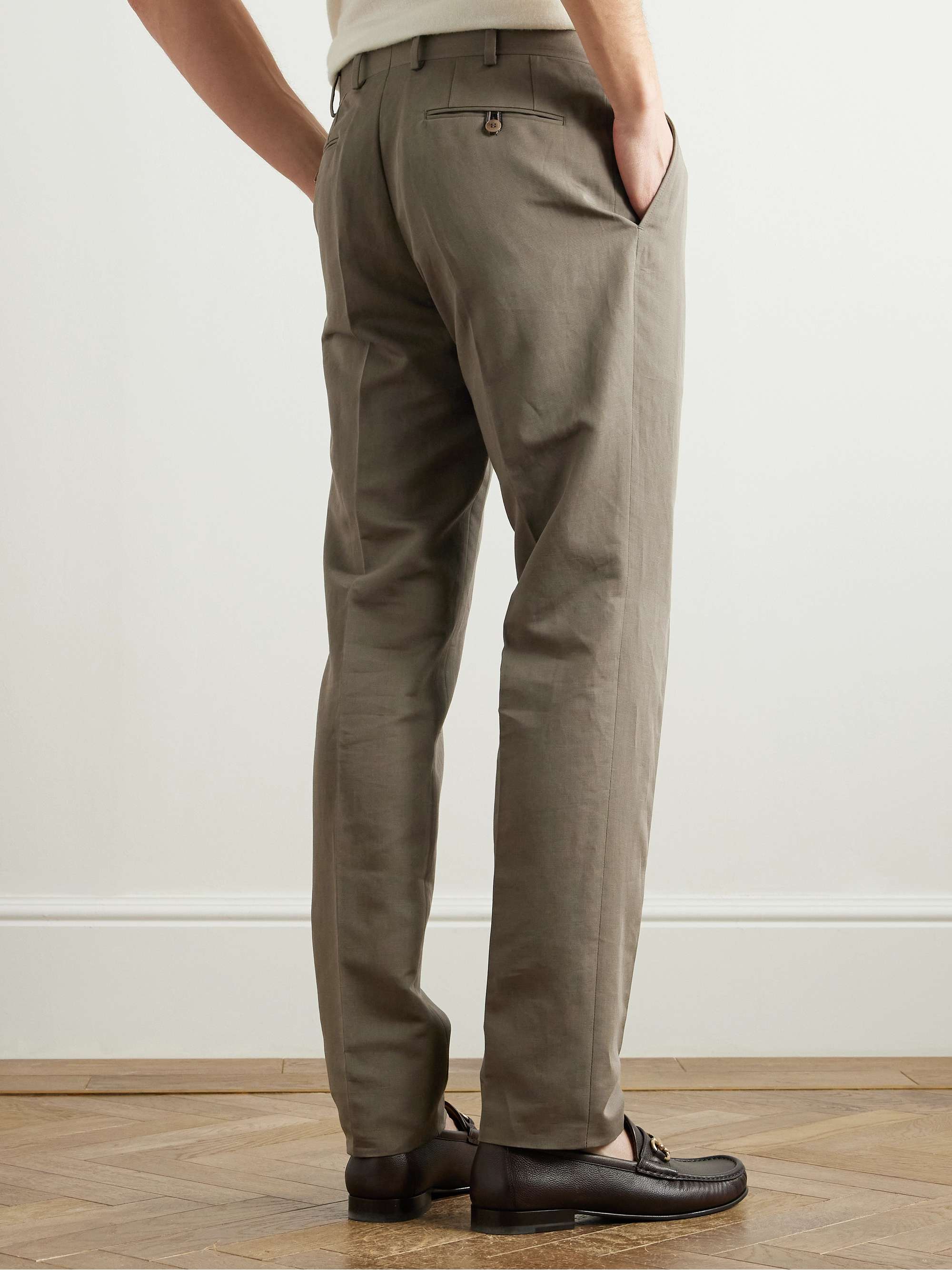 Pienza Tapered Pleated Linen and Cotton-Blend Trousers view