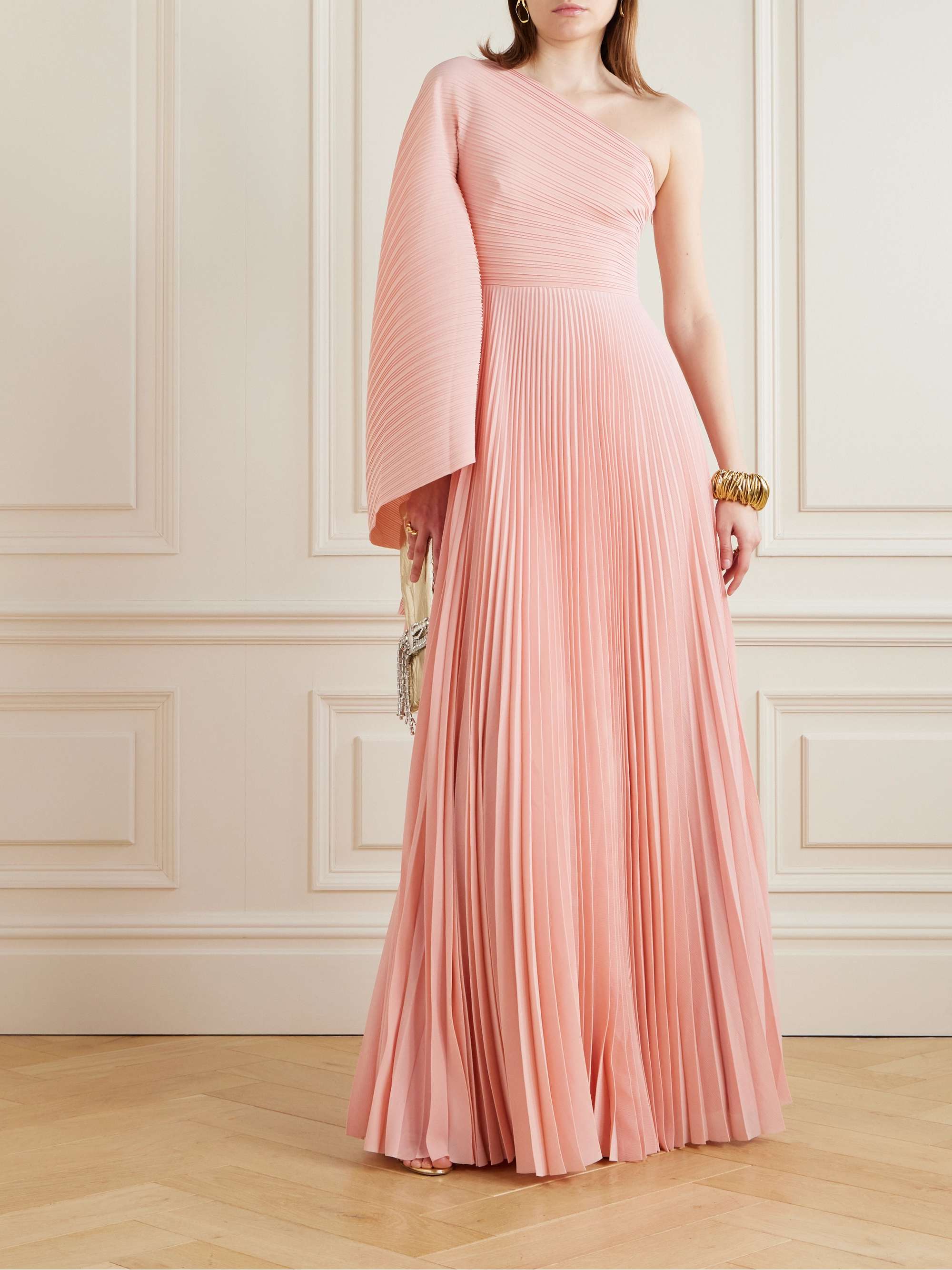 Maci one-shoulder pleated chiffon gown view