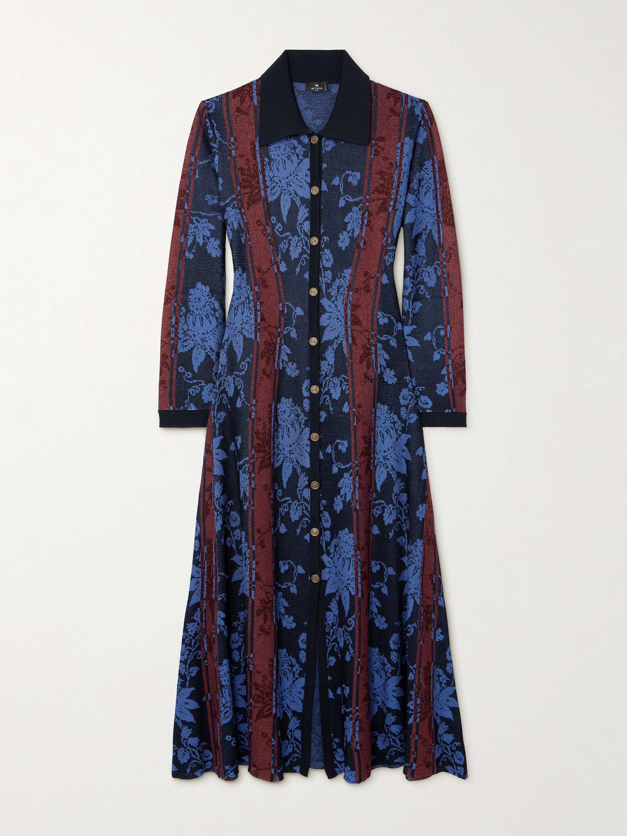 Floral jacquard-knit midi shirt dress hero visual