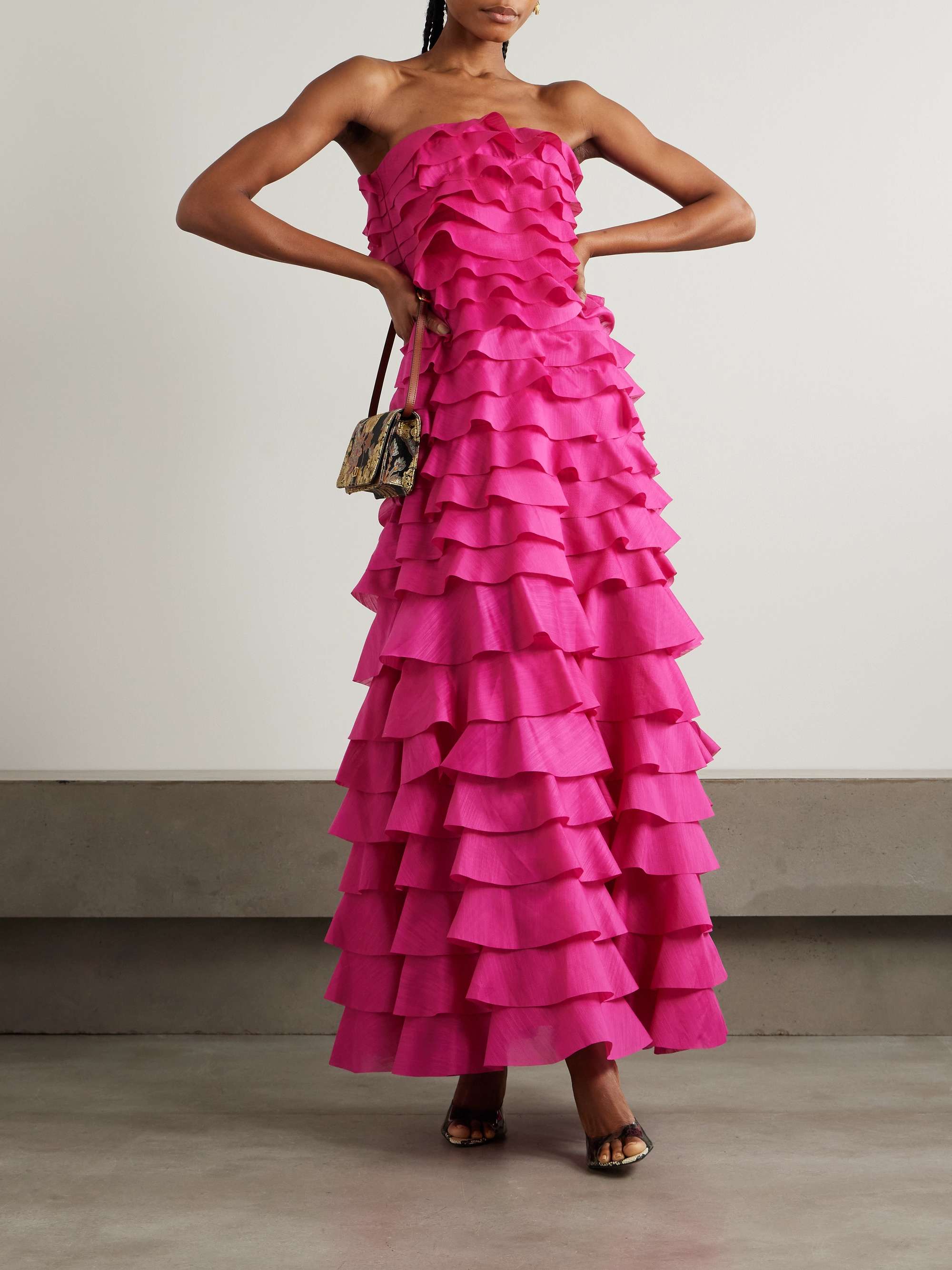 Fleur strapless ruffled tiered gauze gown view