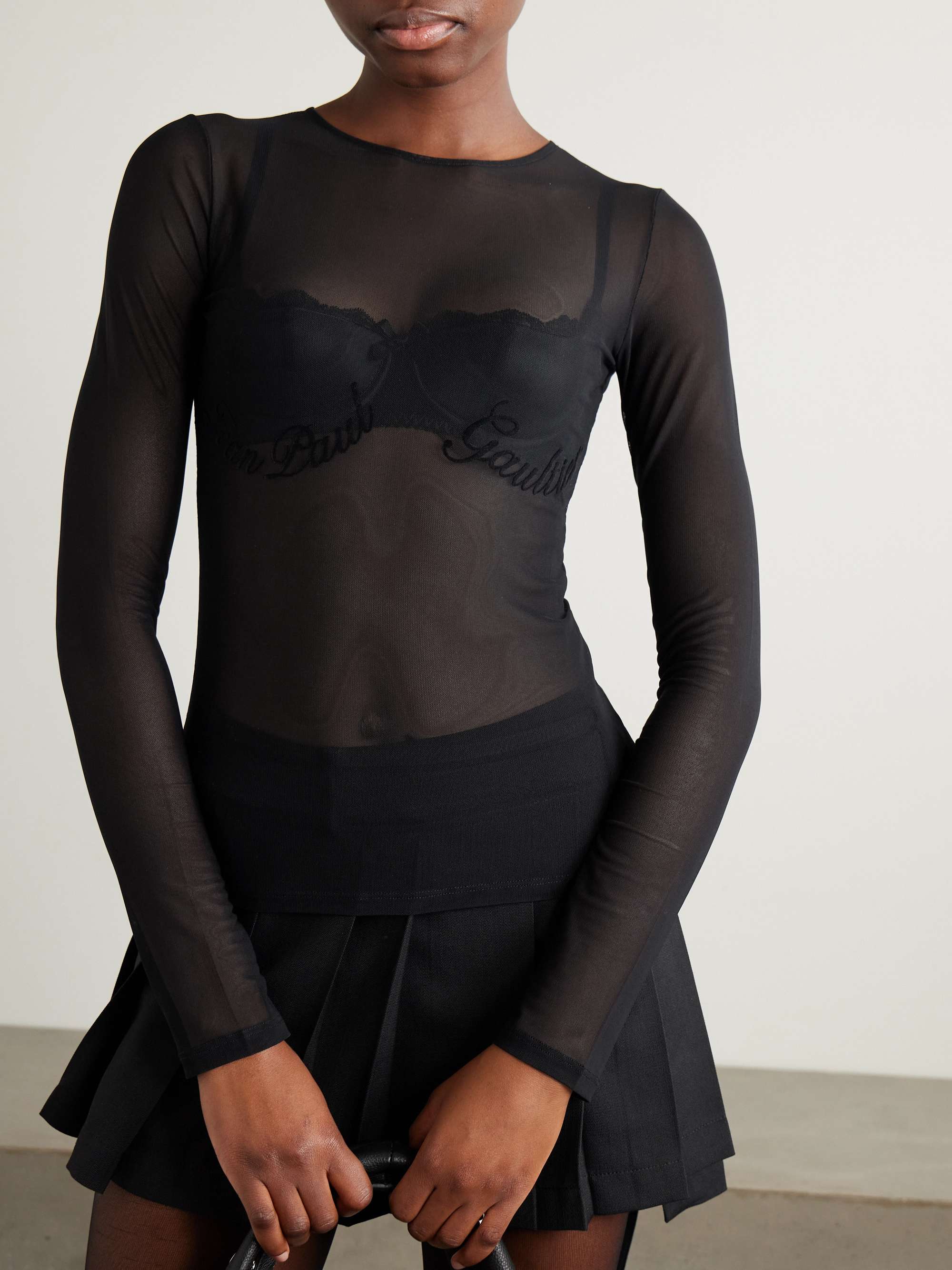 Flocked stretch-tulle top view