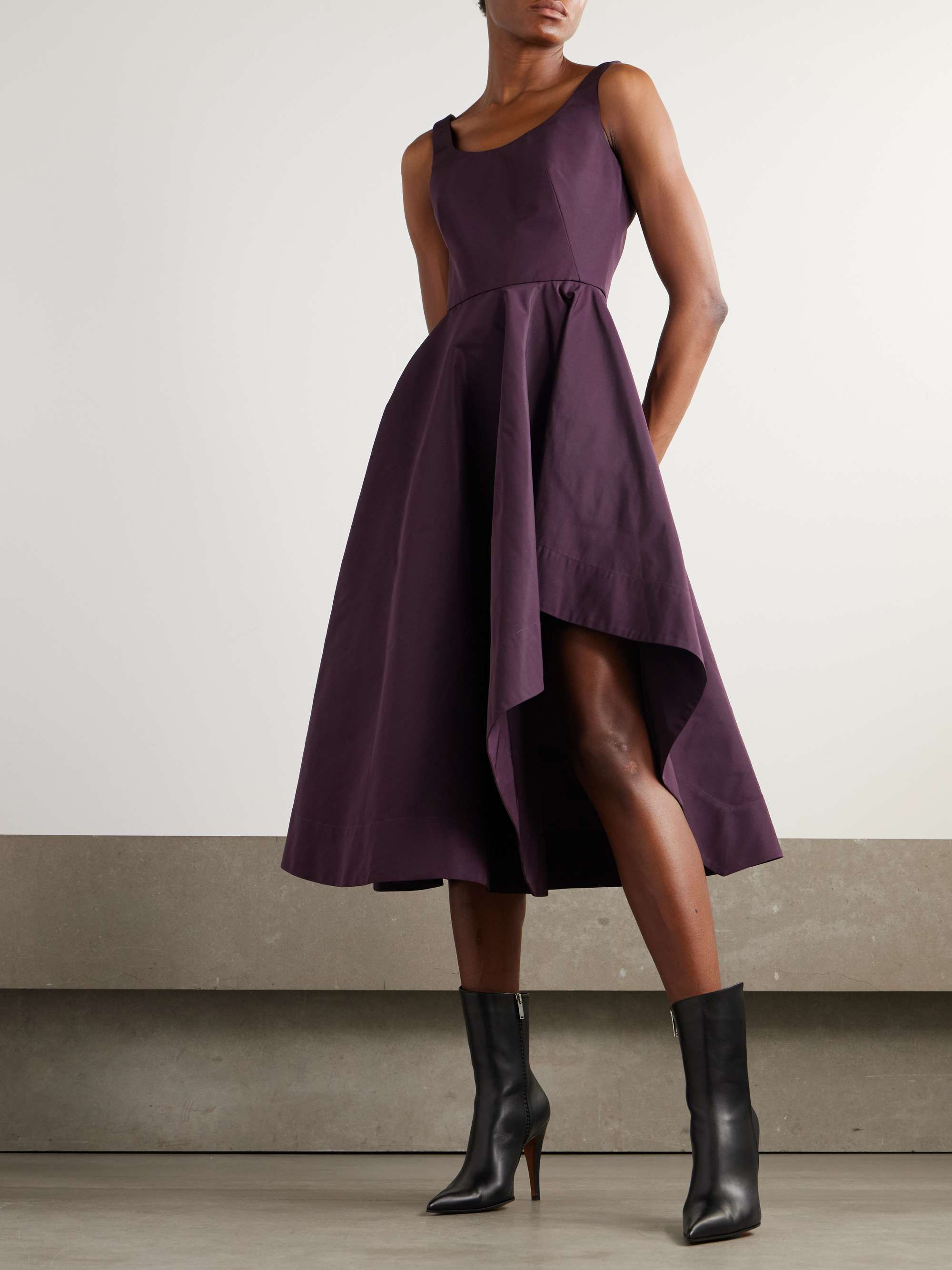 Asymmetric faille midi dress view