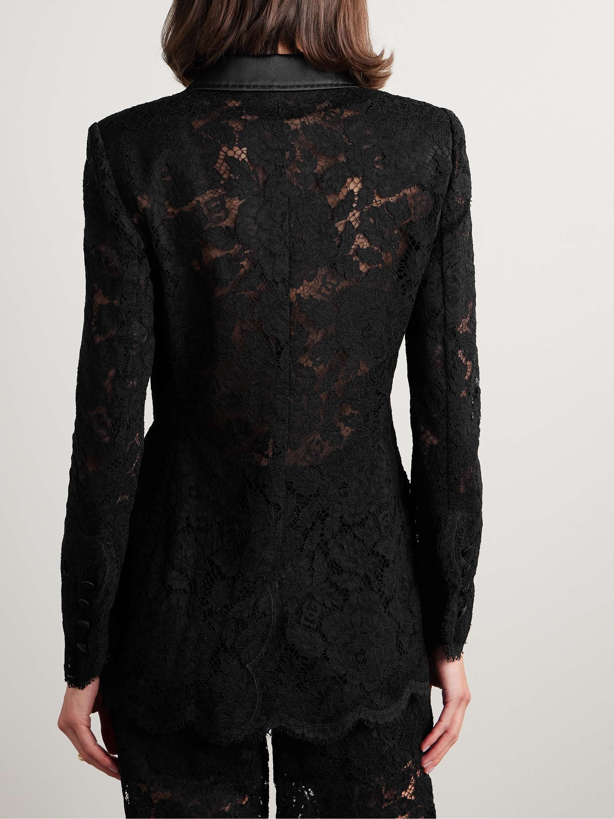 Double-breasted satin-trimmed corded lace blazer view
