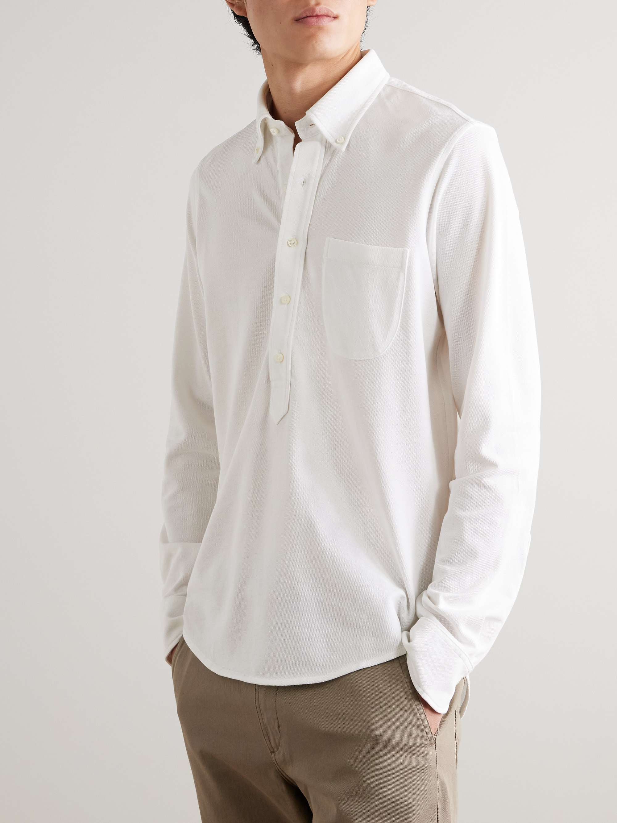 Button-Down Collar Pima Cotton-Piqué Half-Placket Shirt view