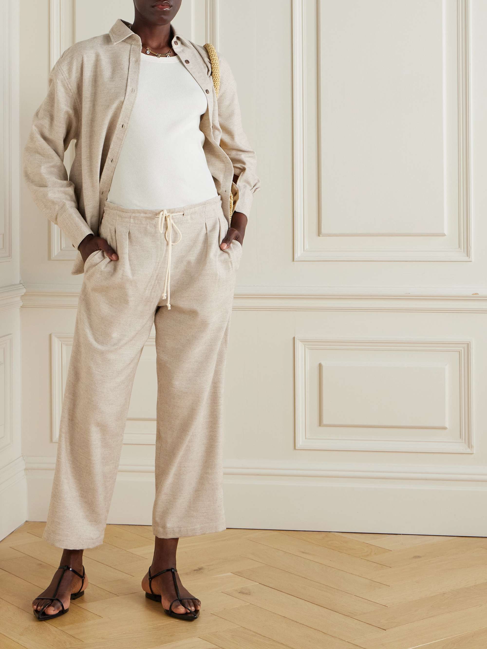 Cosy pleated organic cotton and wool-blend straight-leg pants view