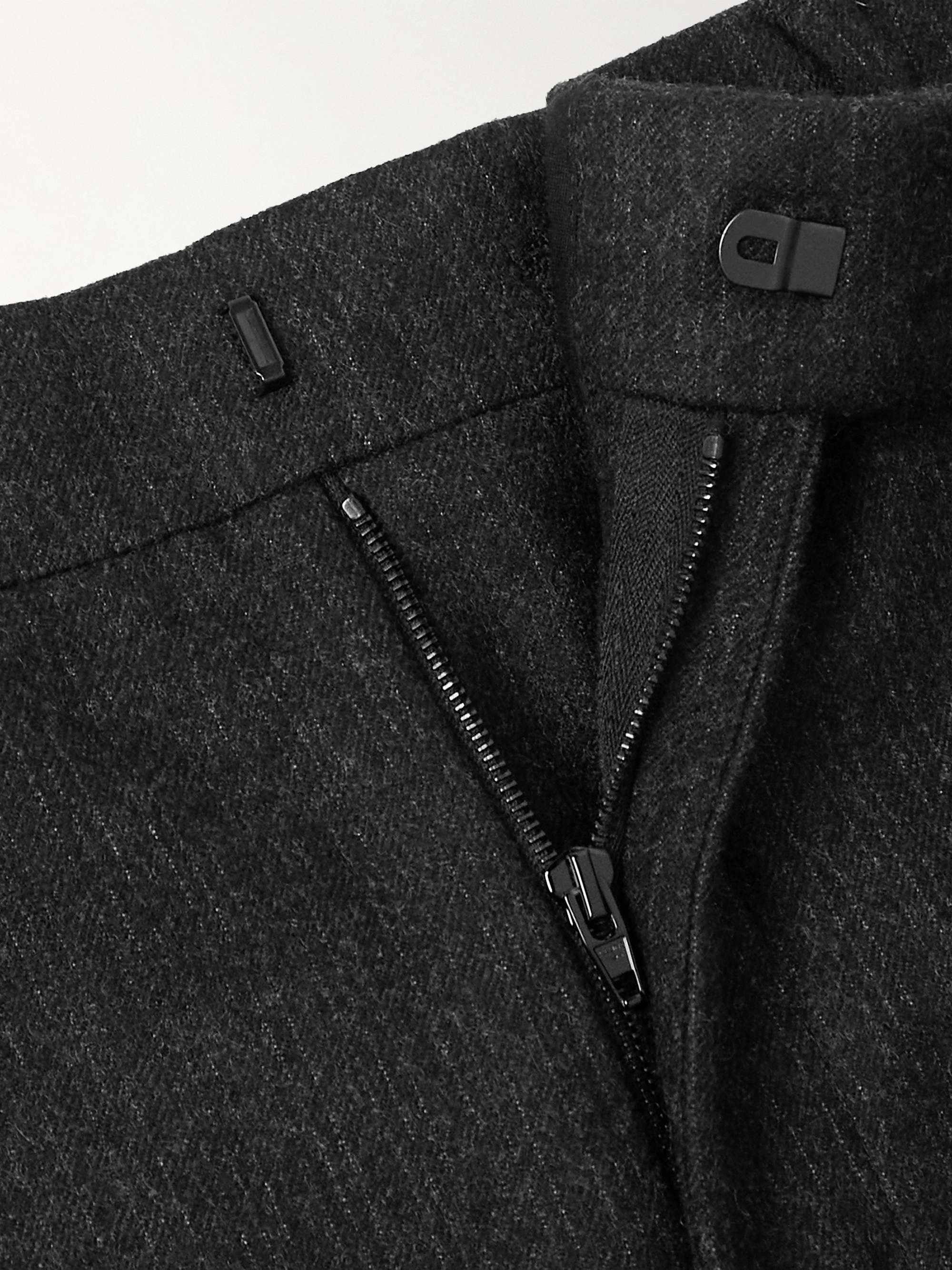Straight-Leg Pinstriped Brushed Wool-Twill Suit Trousers view