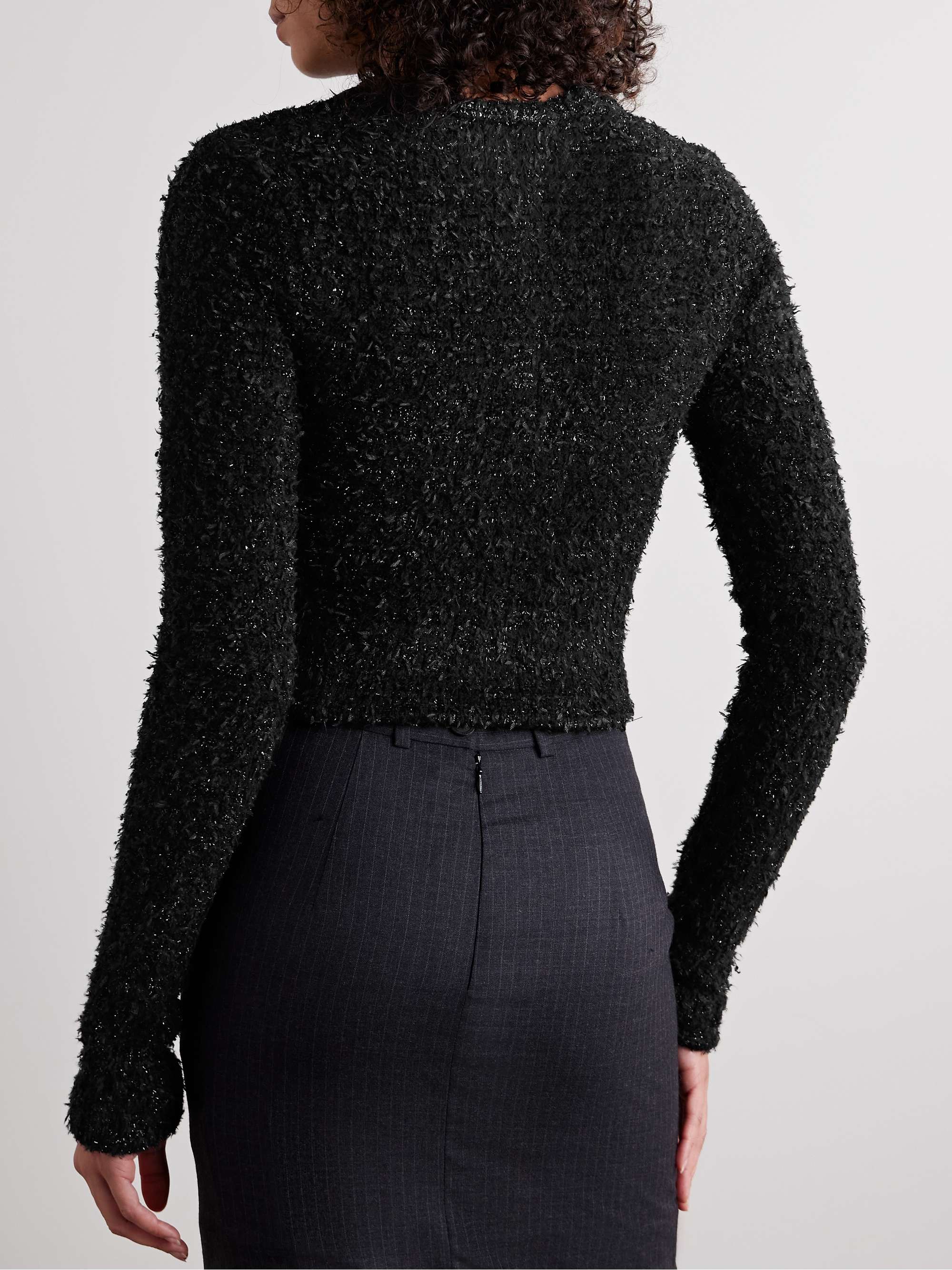 Cropped metallic cotton-blend tweed cardigan view