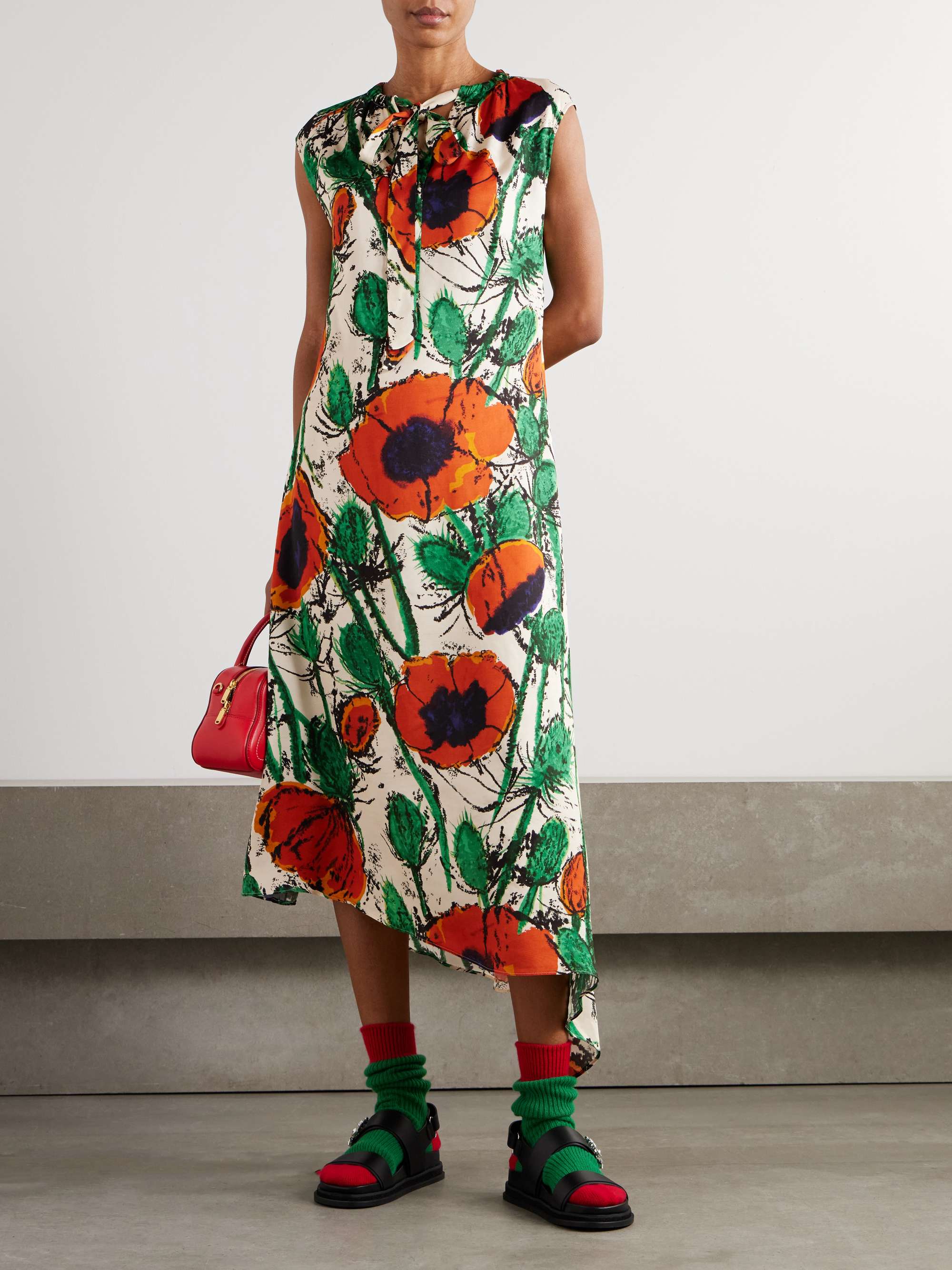 Calypso asymmetric floral-print twill dress view