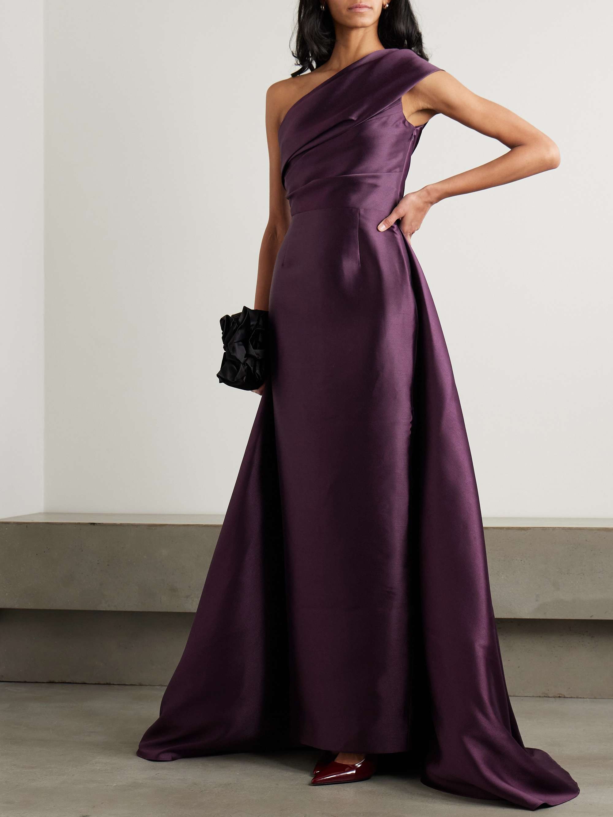 Alba one-shoulder draped satin-twill gown view