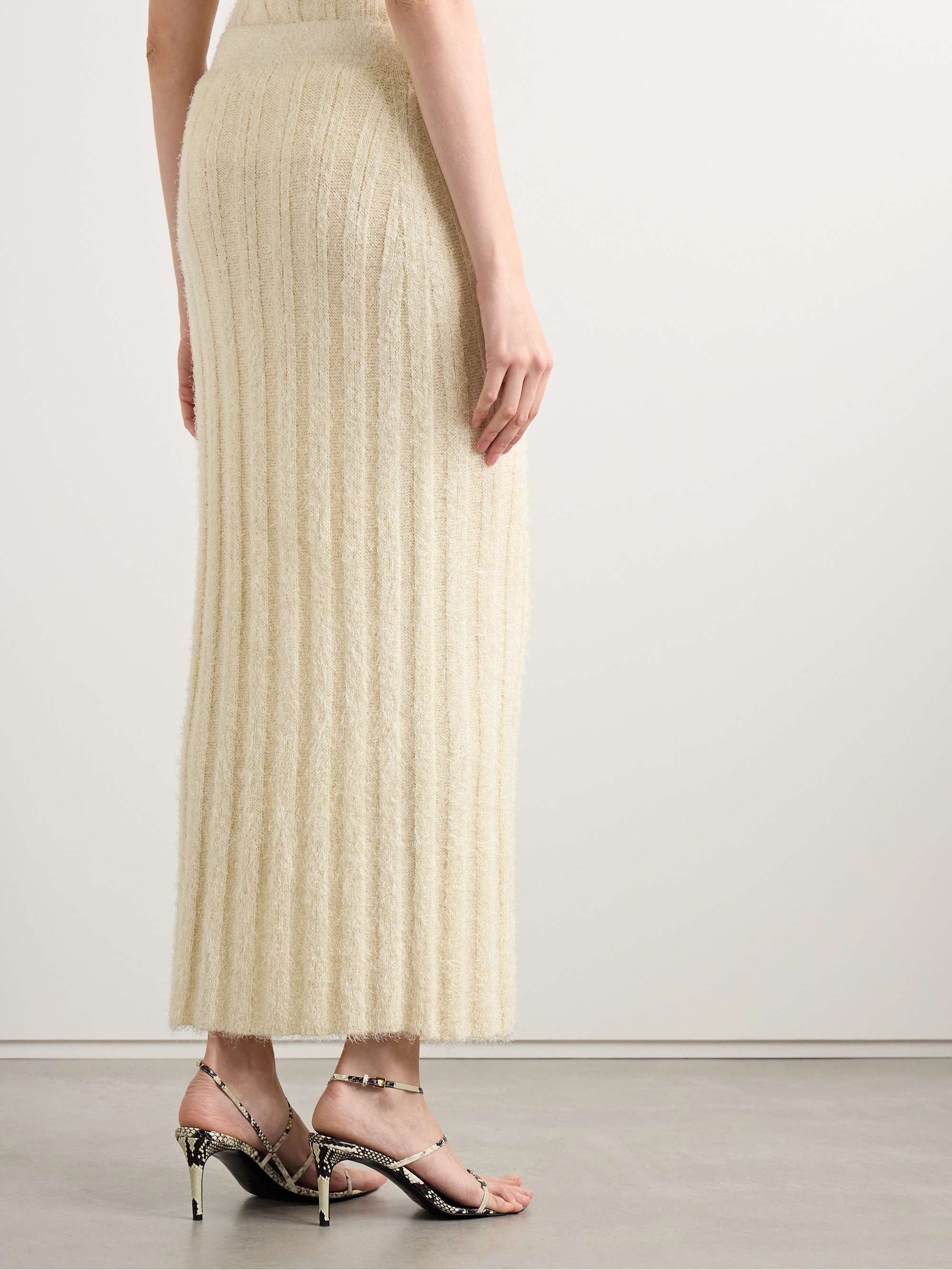 Claire ribbed brushed silk and cashmere-blend midi skirt view