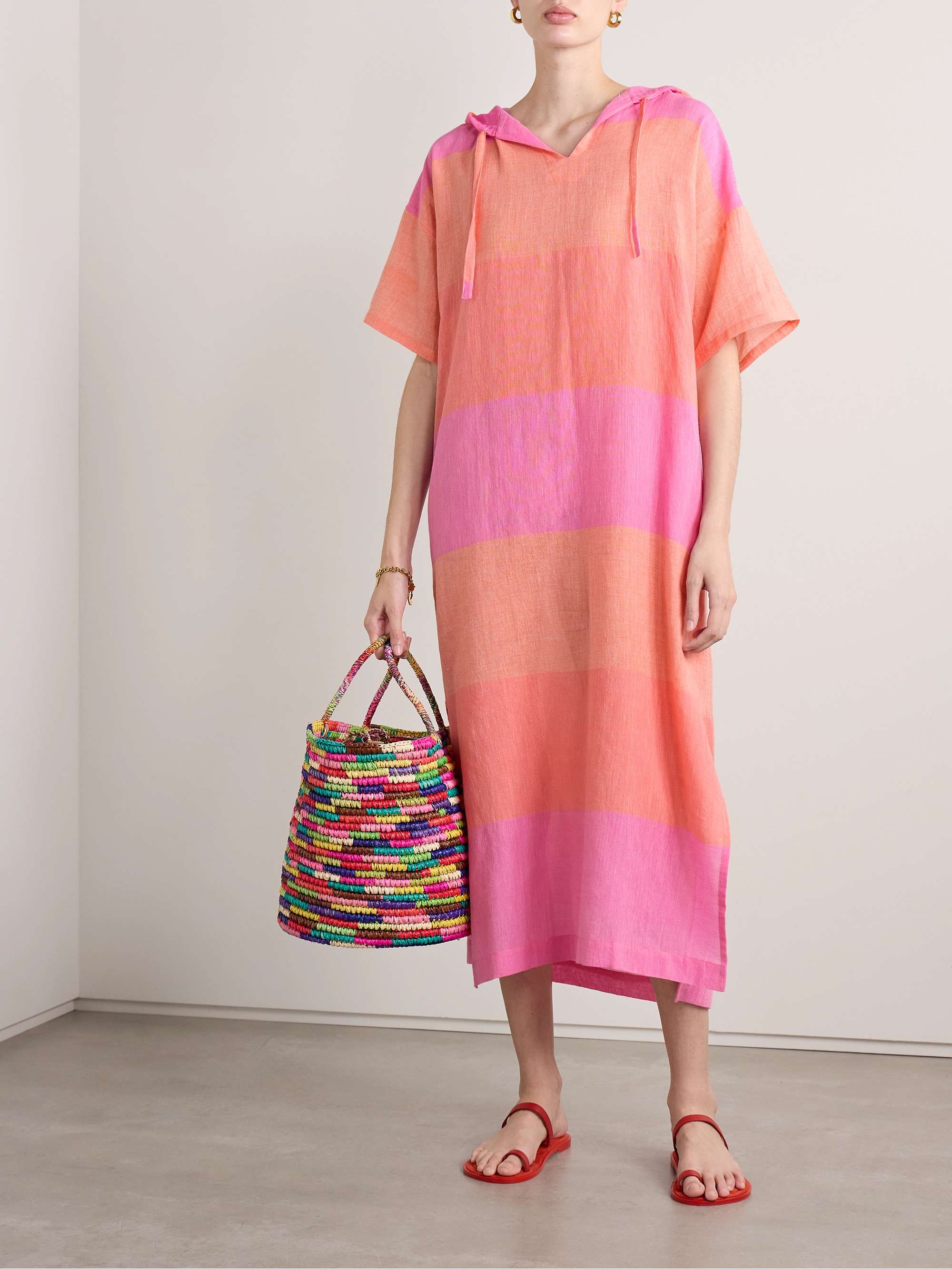 Beritu hooded striped cotton coverup view