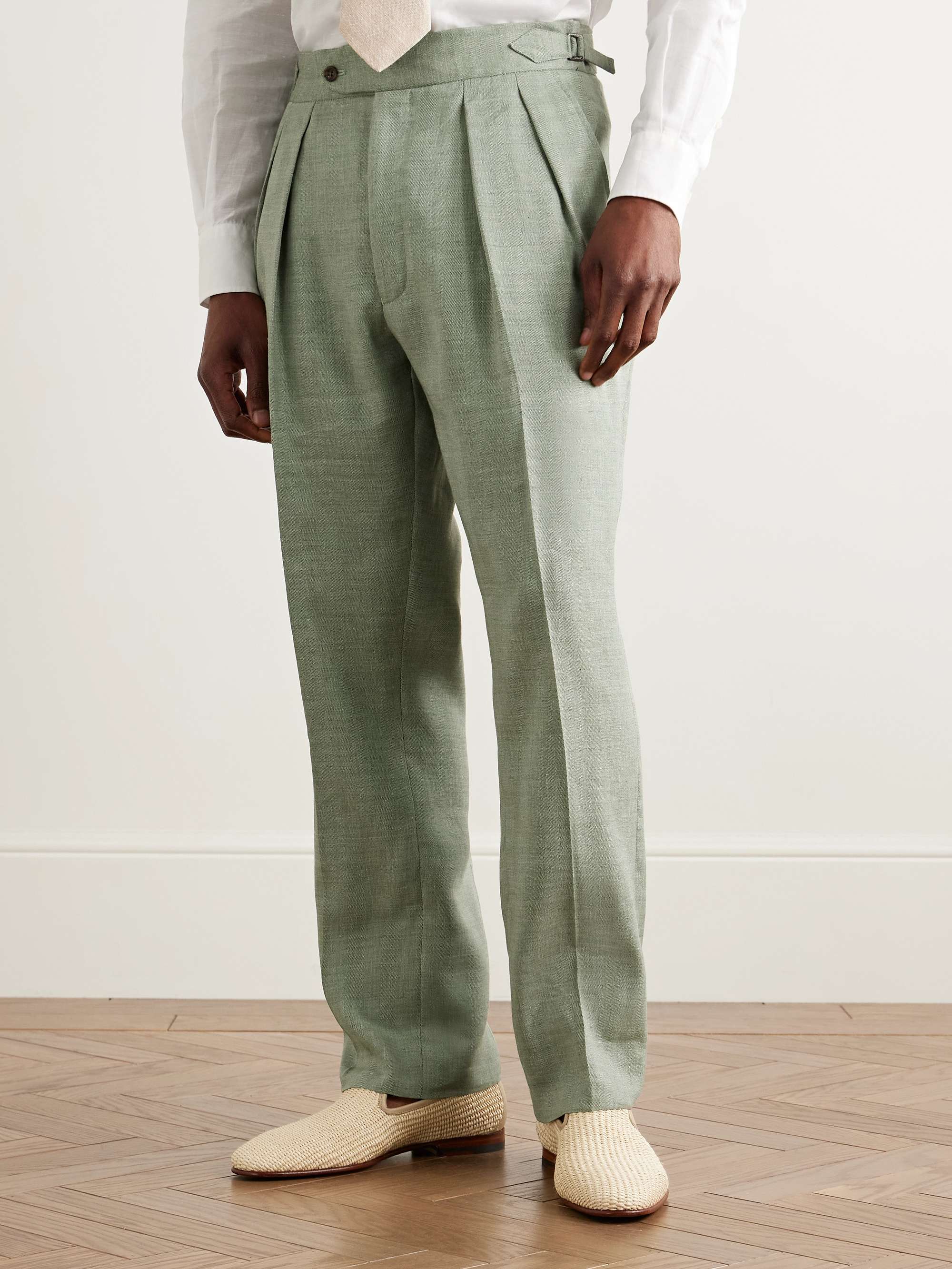 Hepworth Straight-Leg Pleated Herringbone Linen and Wool-Blend Suit Trousers view