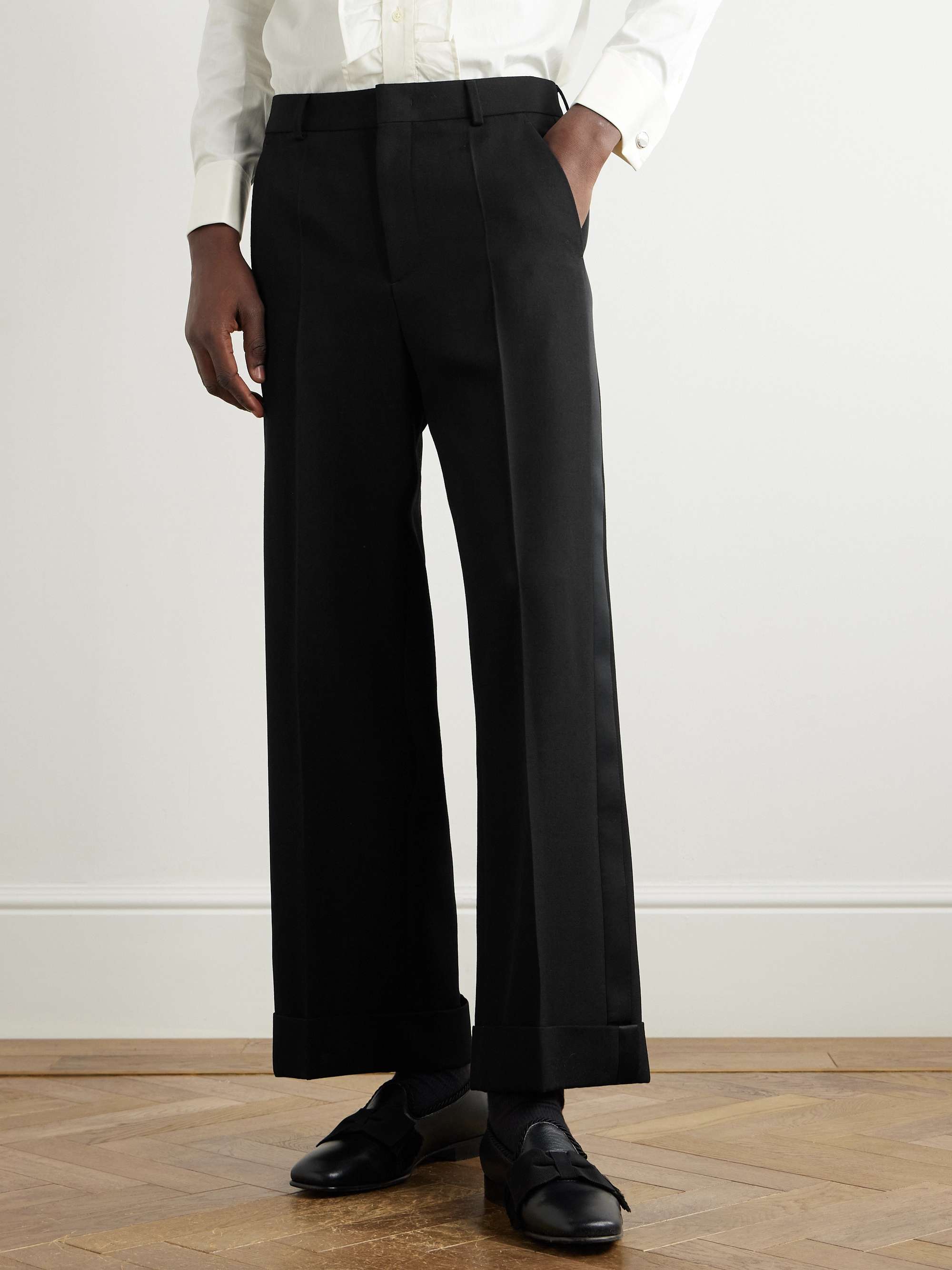 Straight-Leg Satin-Trimmed Grain De Poudre Wool Tuxedo Trousers view
