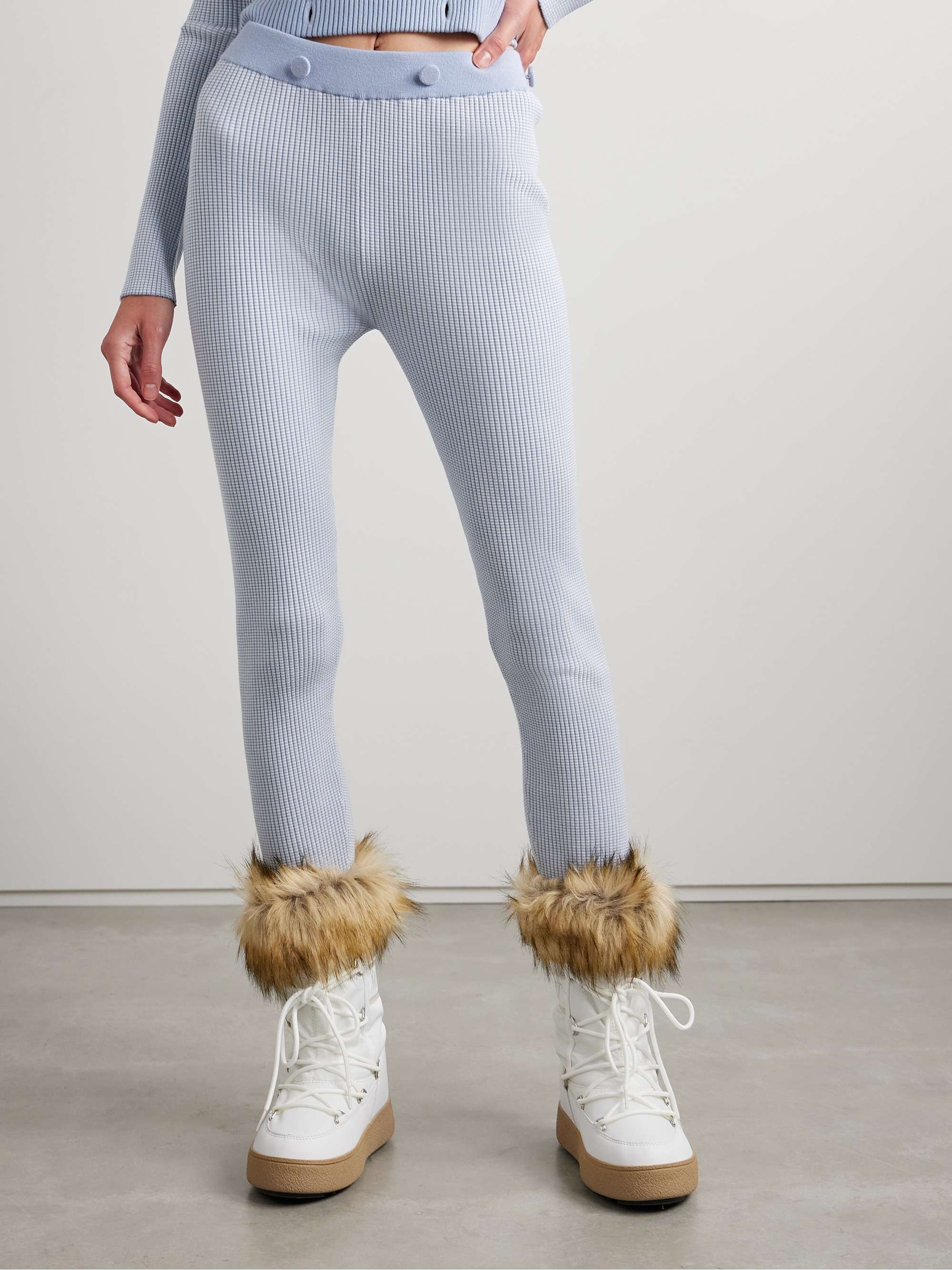 Speed Skate button-embellished striped ribbed merino wool-blend stirrup leggings view