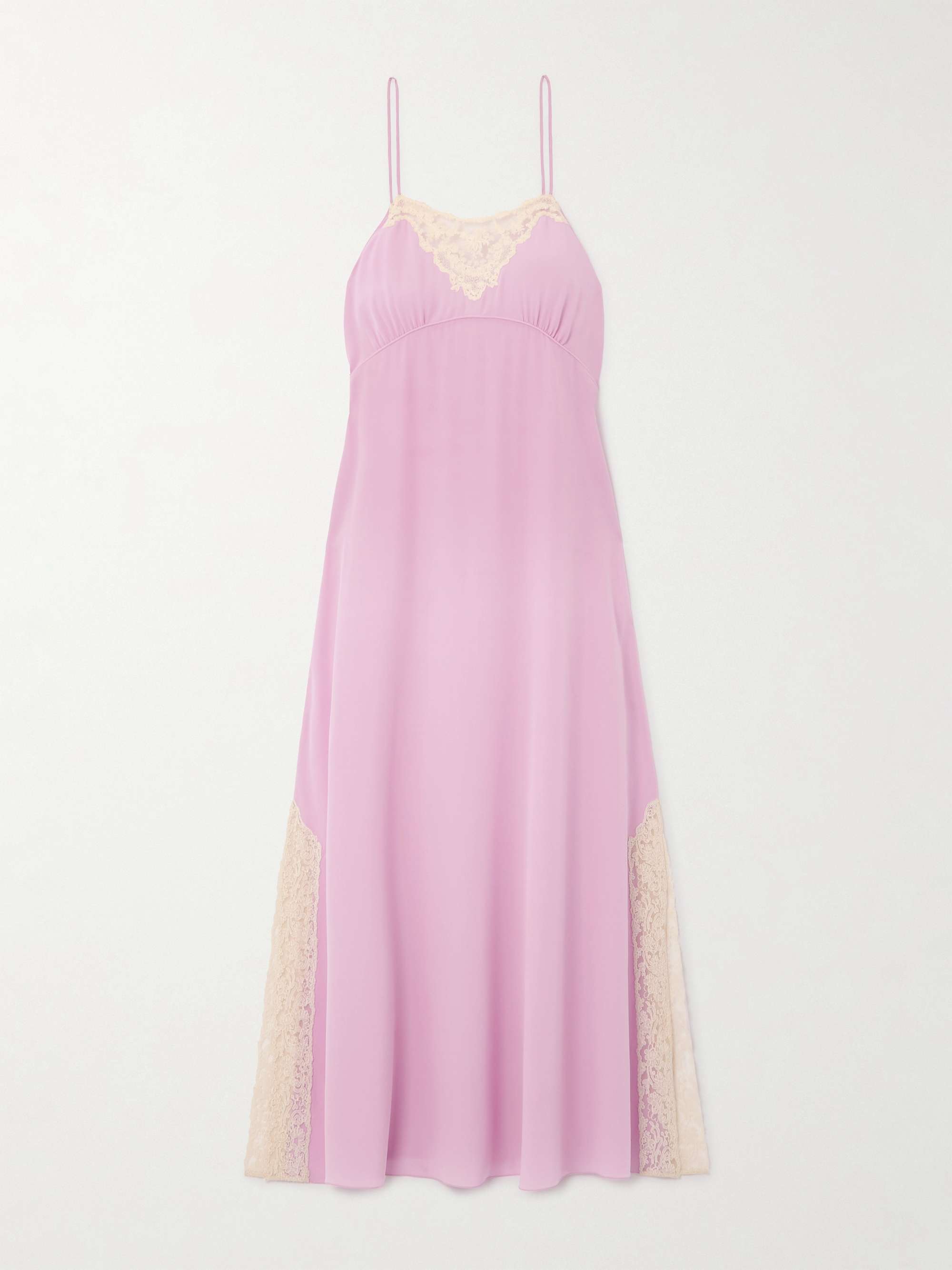 Lace-trimmed silk crepe de chine midi dress hero visual