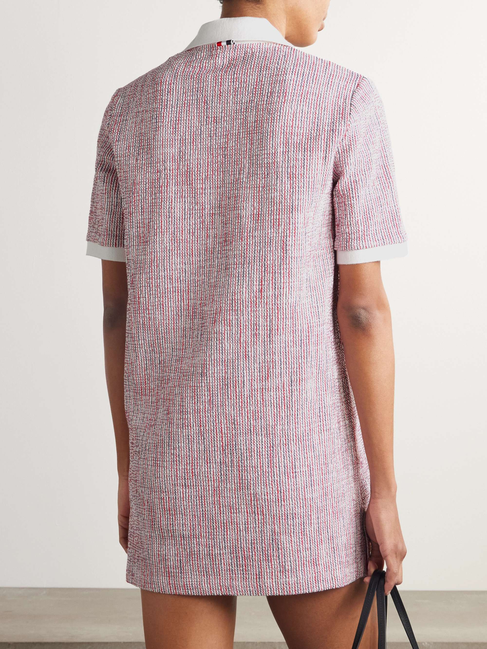 Appliquéd striped cotton-blend tweed mini dress view