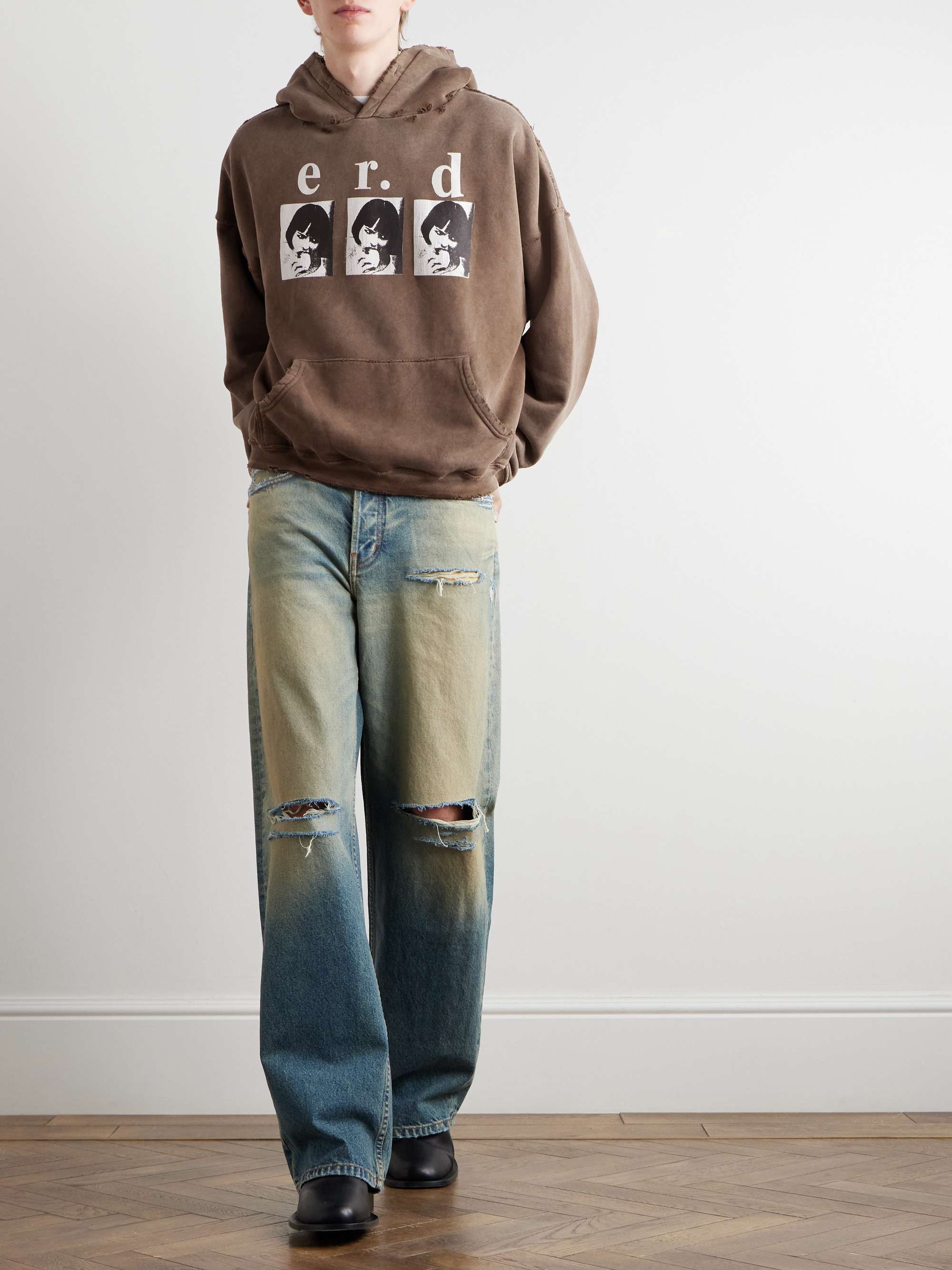 Louise Eats Sandwich Logo-Print Distressed Cotton-Jersey Hoodie view