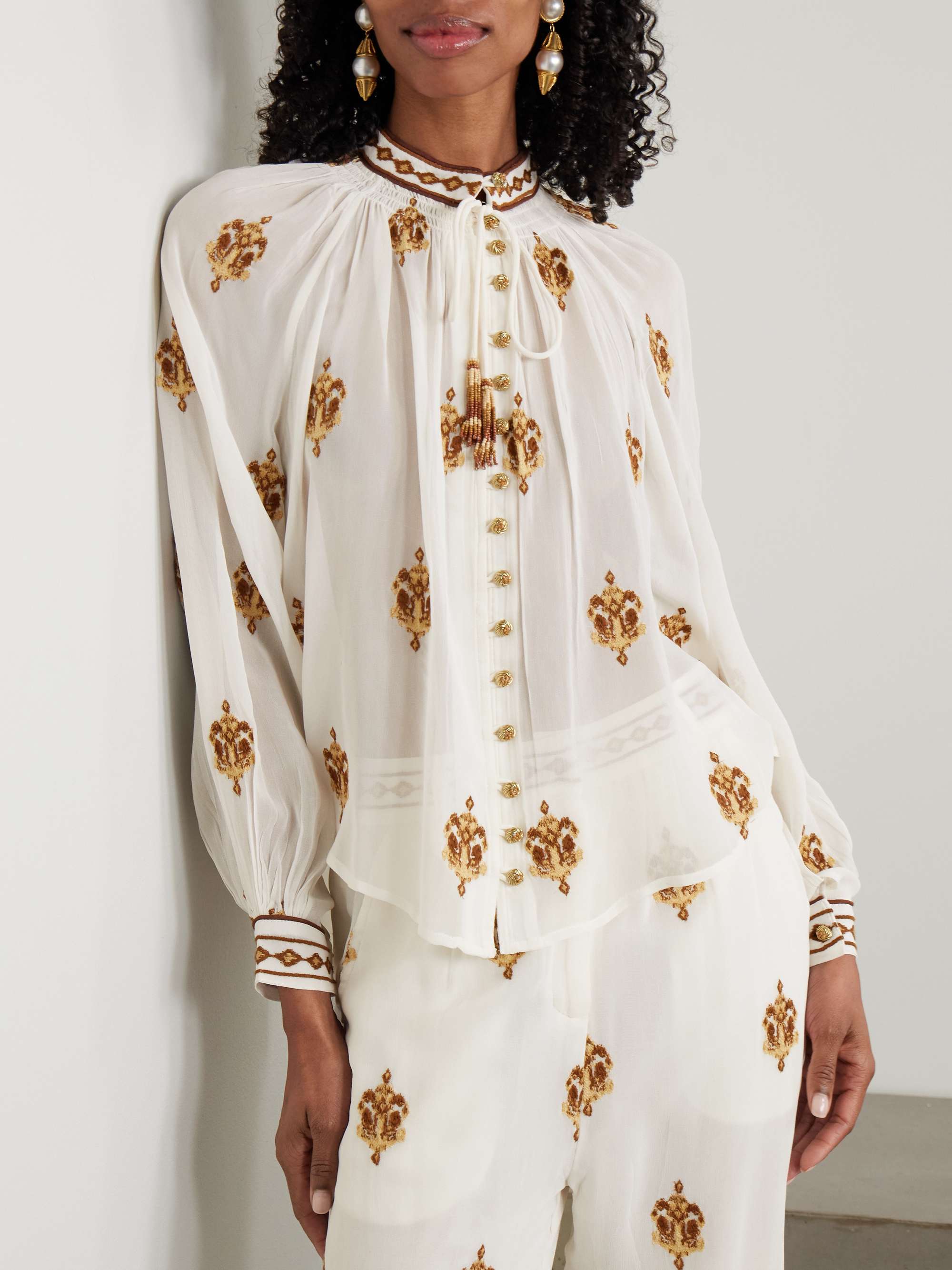 Anchor Tapestry gathered embroidered georgette blouse view