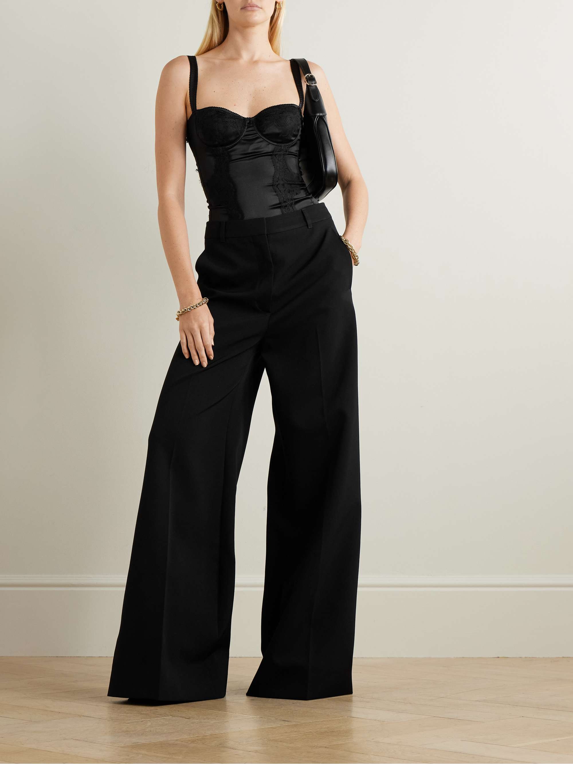 Lace-trimmed silk-blend satin bodysuit view