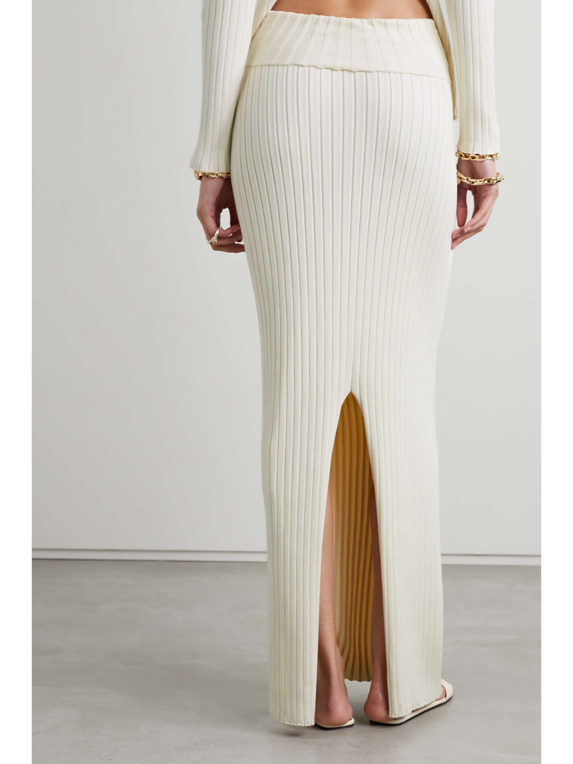 Moss ribbed silk maxi skirt view