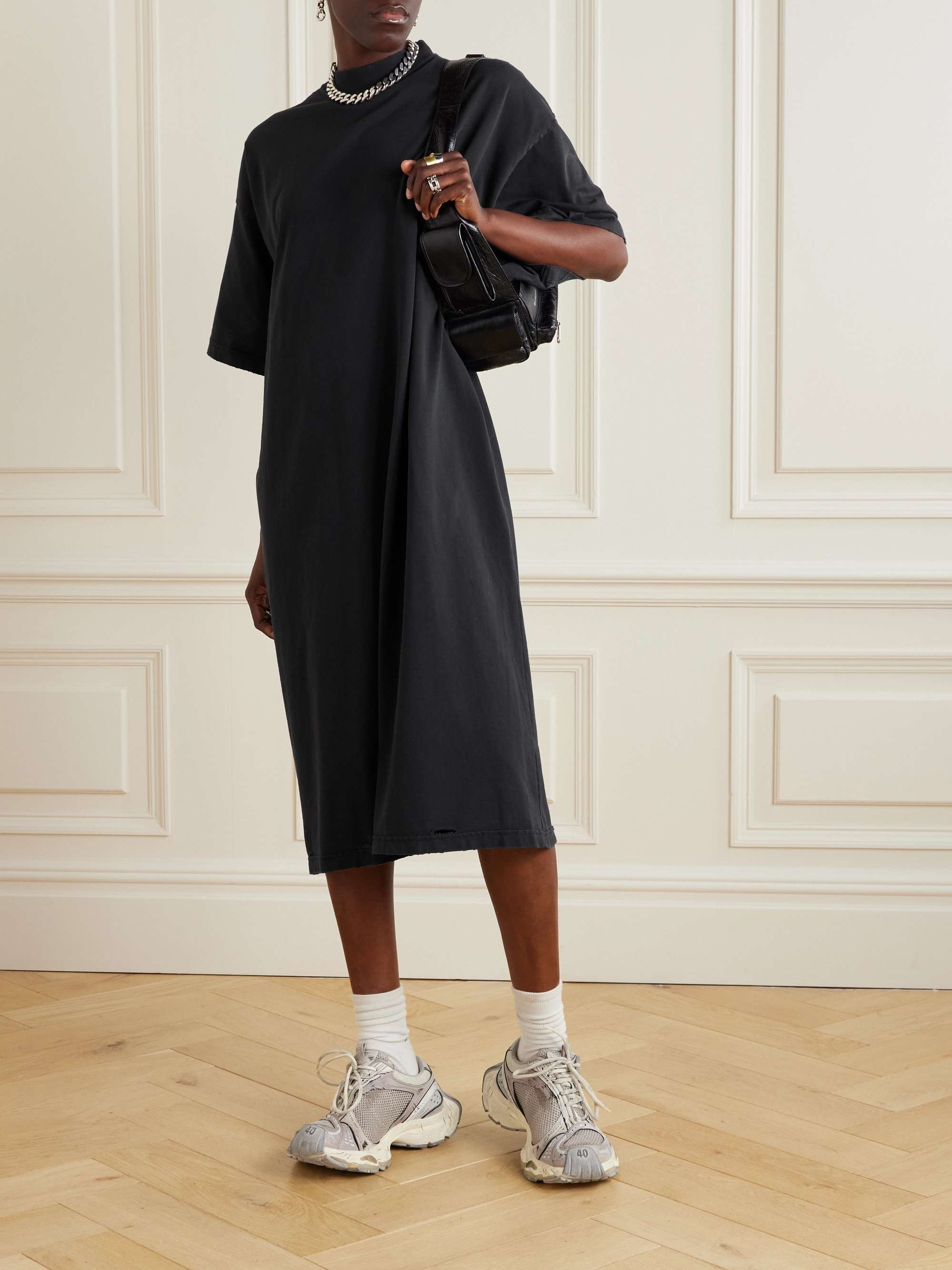 Oversized distressed printed cotton-jersey midi T-shirt dress view