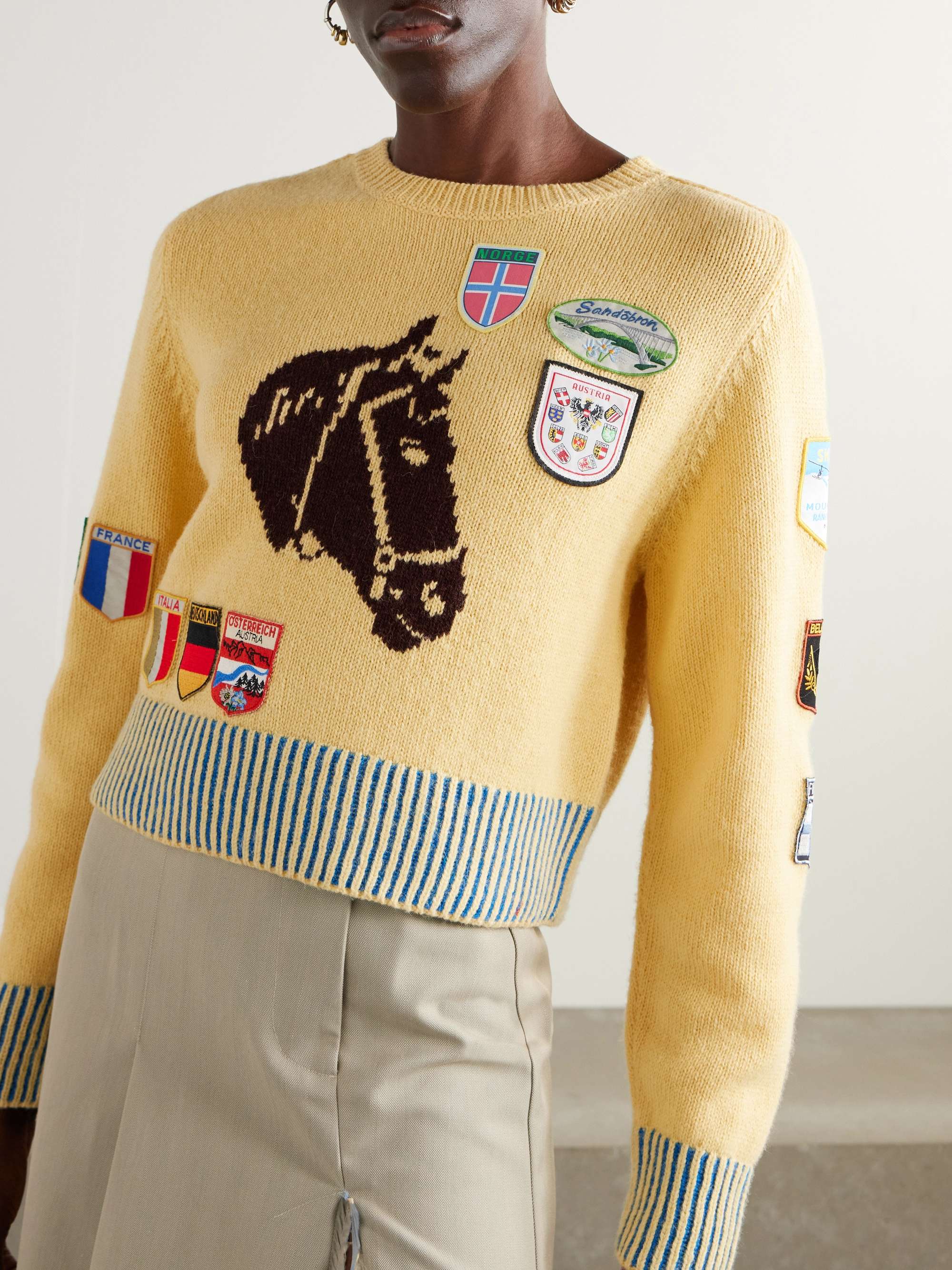Cropped appliquéd intarsia alpaca and merino wool-blend sweater view