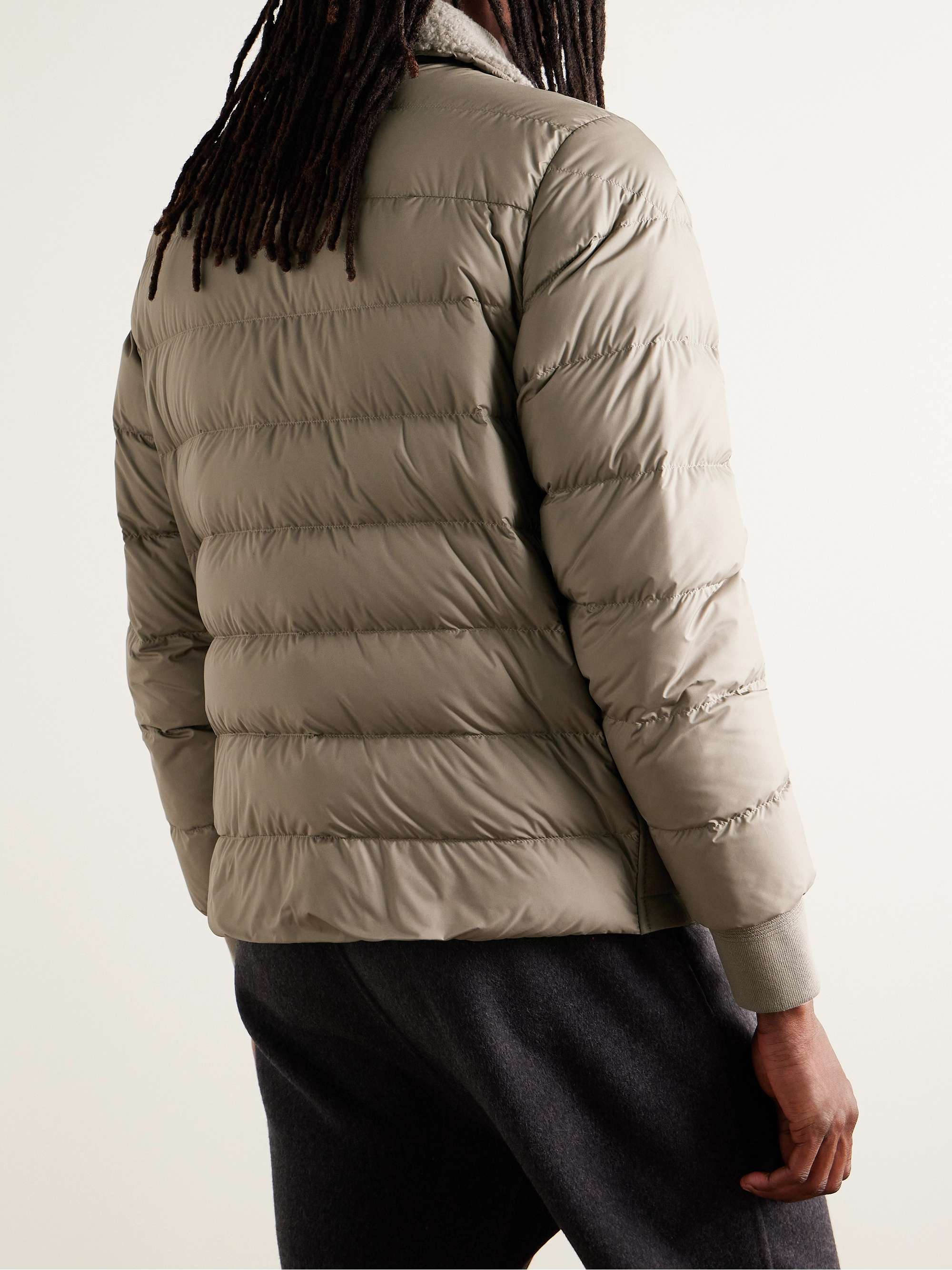 Jumeaux Logo-Appliquéd Shearling and Leather-Trimmed Suede and Quilted Shell Down Jacket view