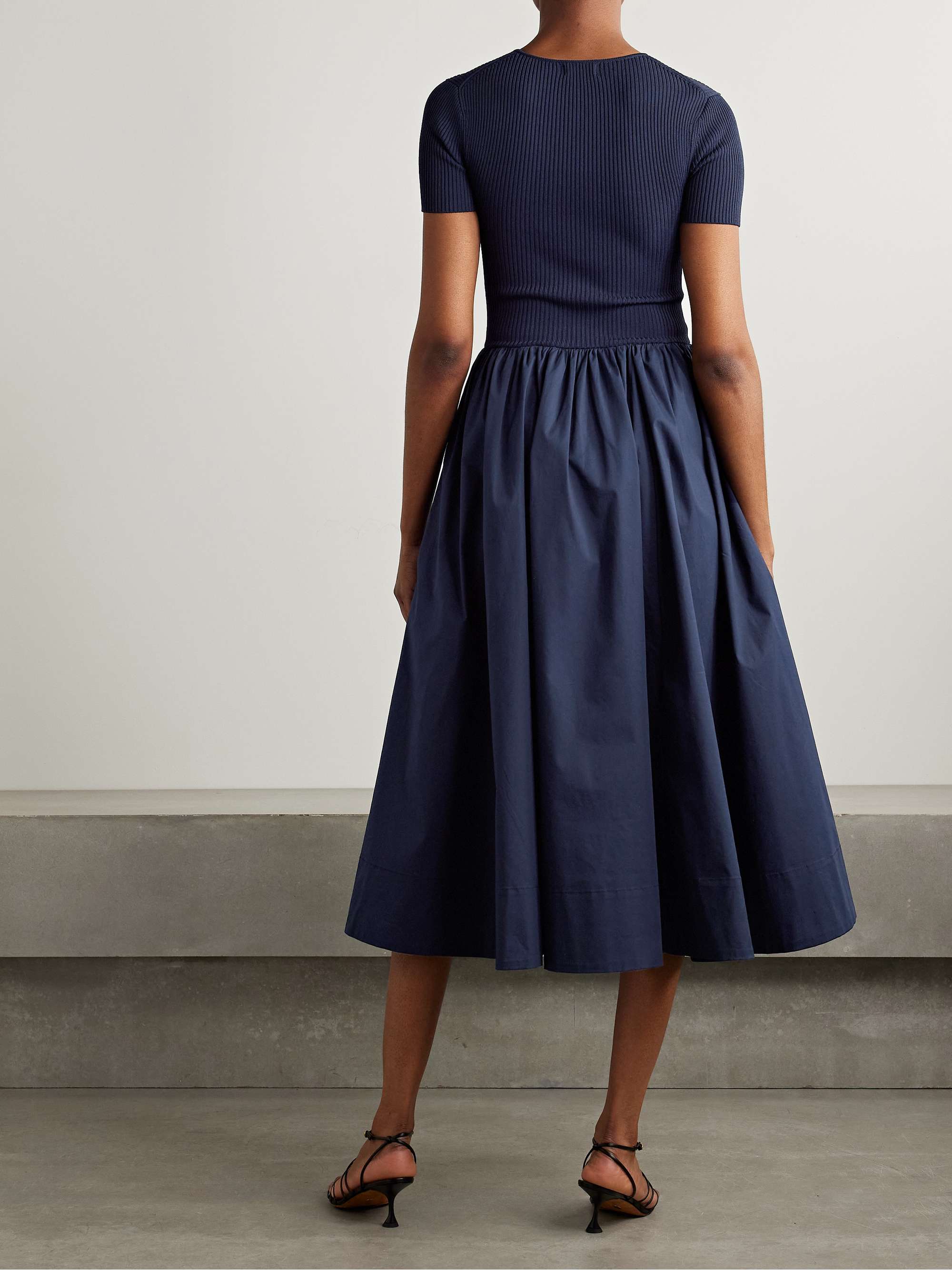 Ysabel ribbed-knit and cotton-blend poplin midi dress view